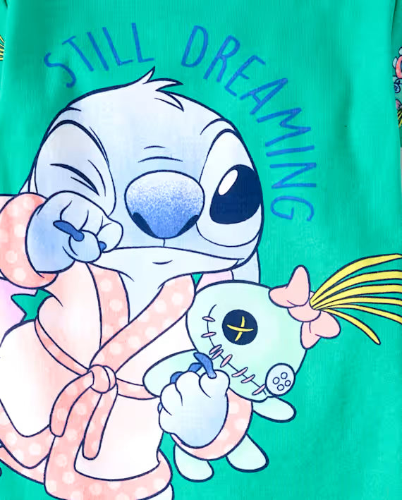 Disney Lilo & Stitch Still Dreaming Short Sleeve Top and Pants Pajama Set for Toddler Kids, Green, Size 4T