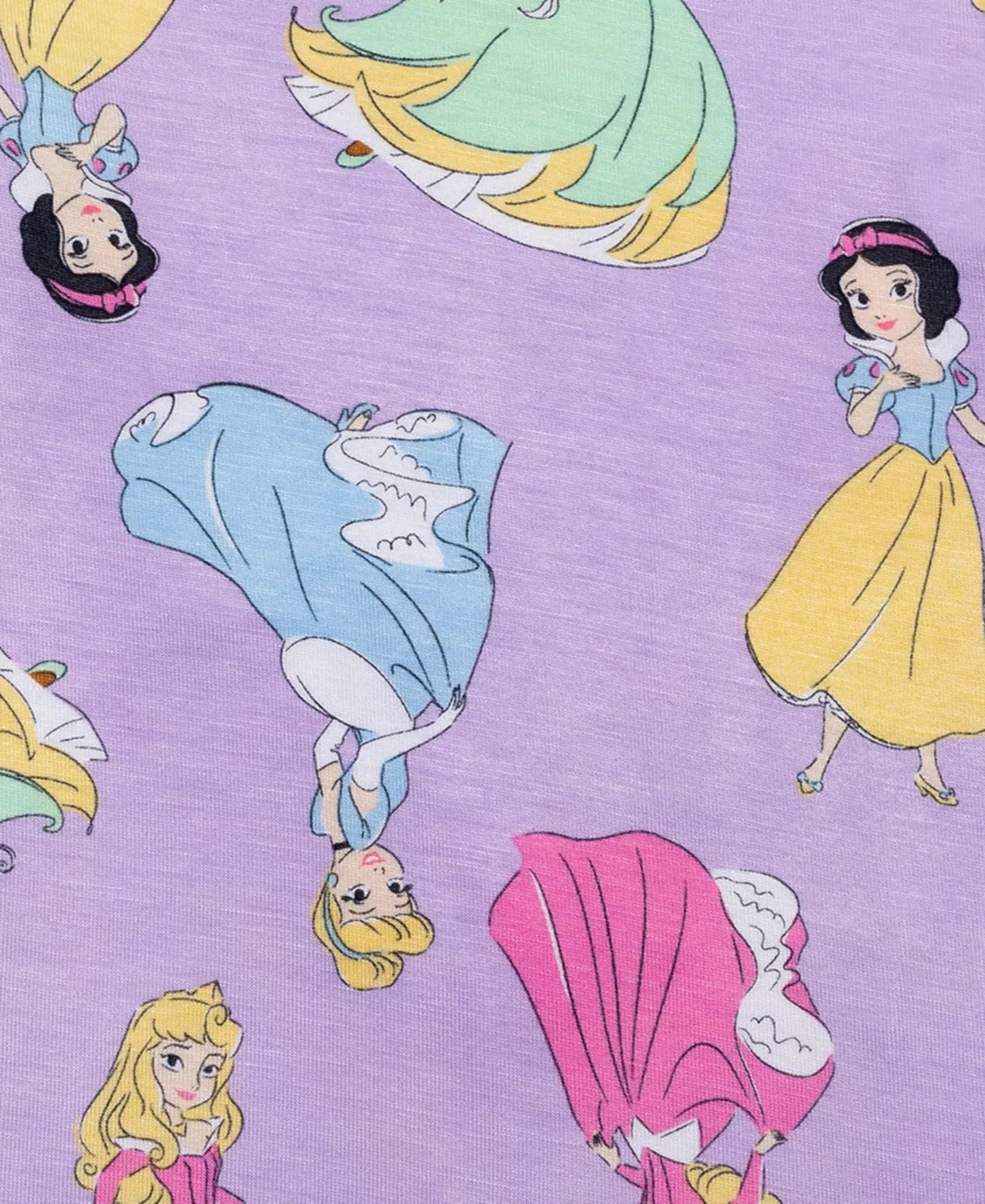 Disney Princess Girls 2-Piece Cotton Pajama Set, Long Sleeve Tiana Snow White Cinderella All-Over Print Top and Pants, Purple