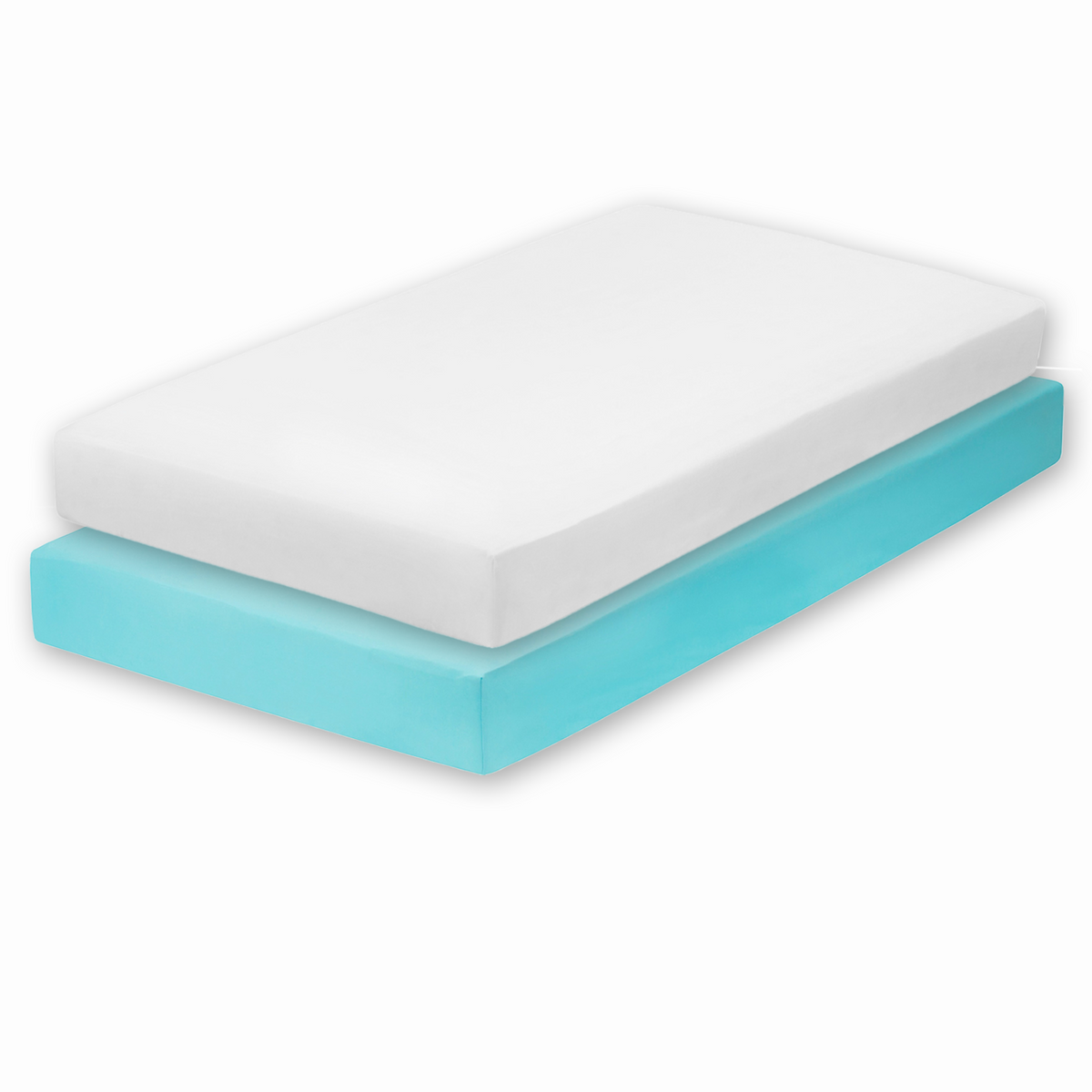 Everyday Kids Solid Fitted Crib Sheet Set, Soft Microfiber Nursery Mattress Sheets, White and Aqua, 2-Pack