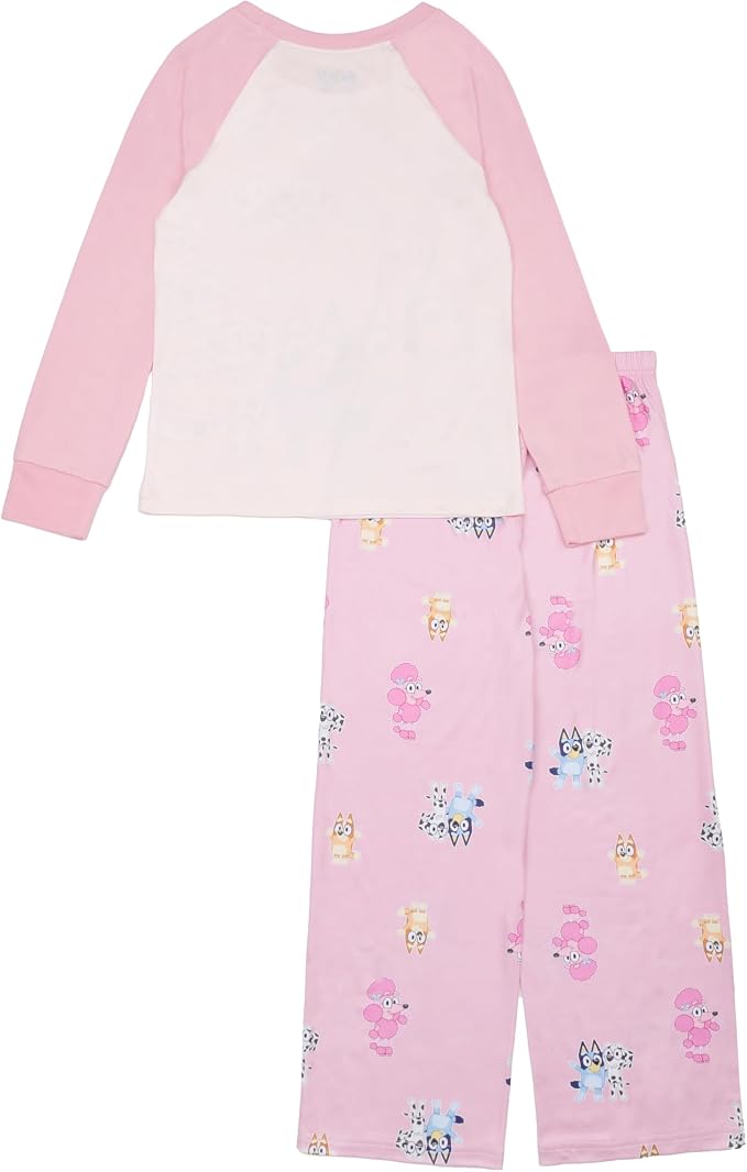 Bluey Toddler Girls Pink 2-Piece Pajama Set Long Sleeve Raglan Top and Pull-On Pants with Character Print Sleepwear Size 2T-4T