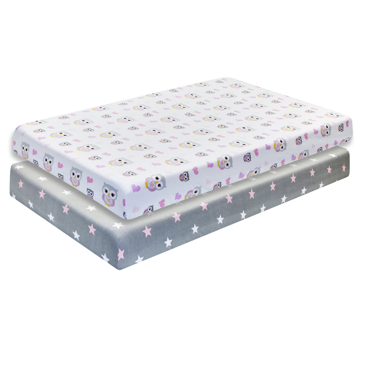 2 Pack Fitted Crib Sheet - Owls/Stars