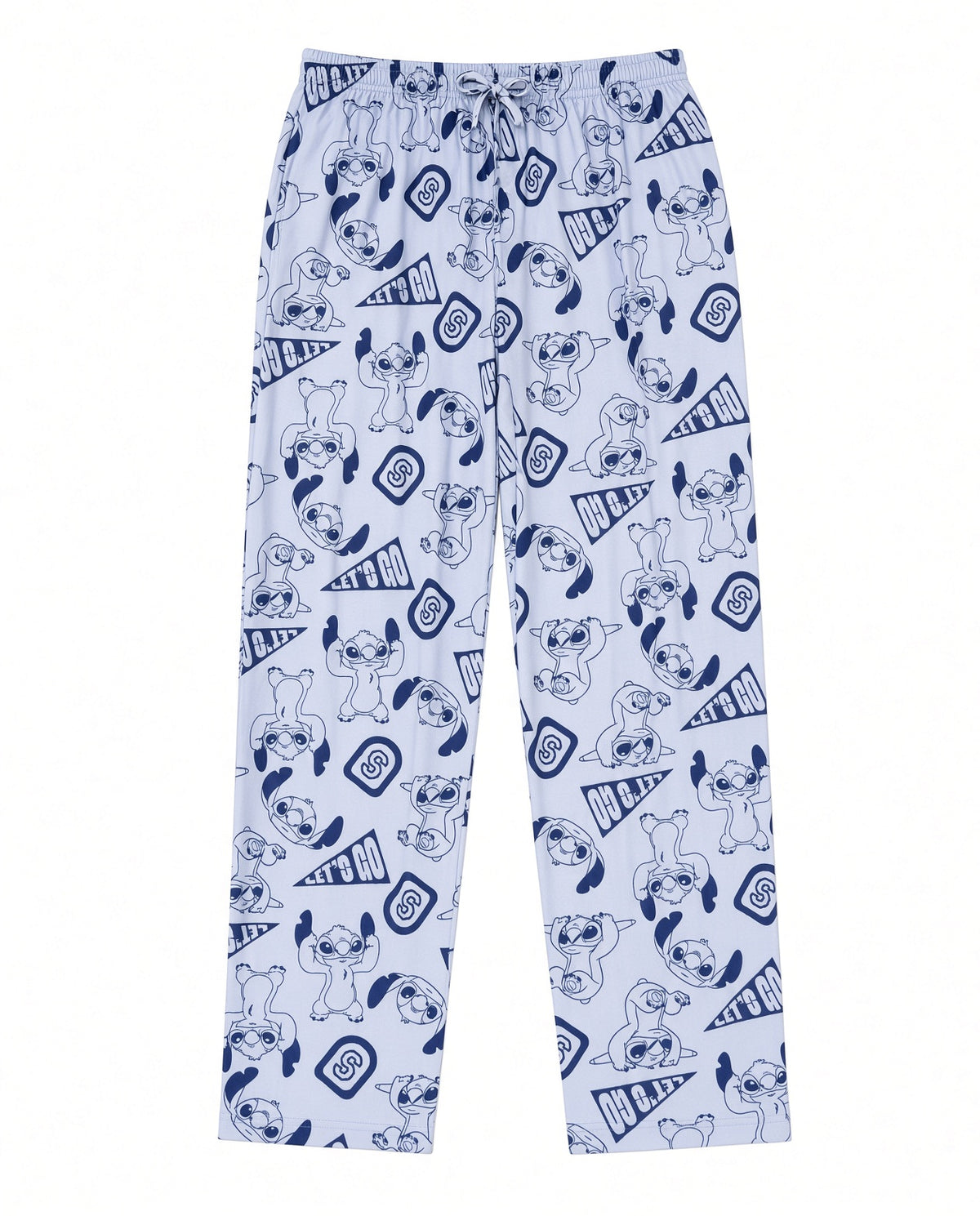 Disney Stitch Men's Pajama Pants Let's Go Print Light Blue Drawstring Lounge Pants Sizes S-XL