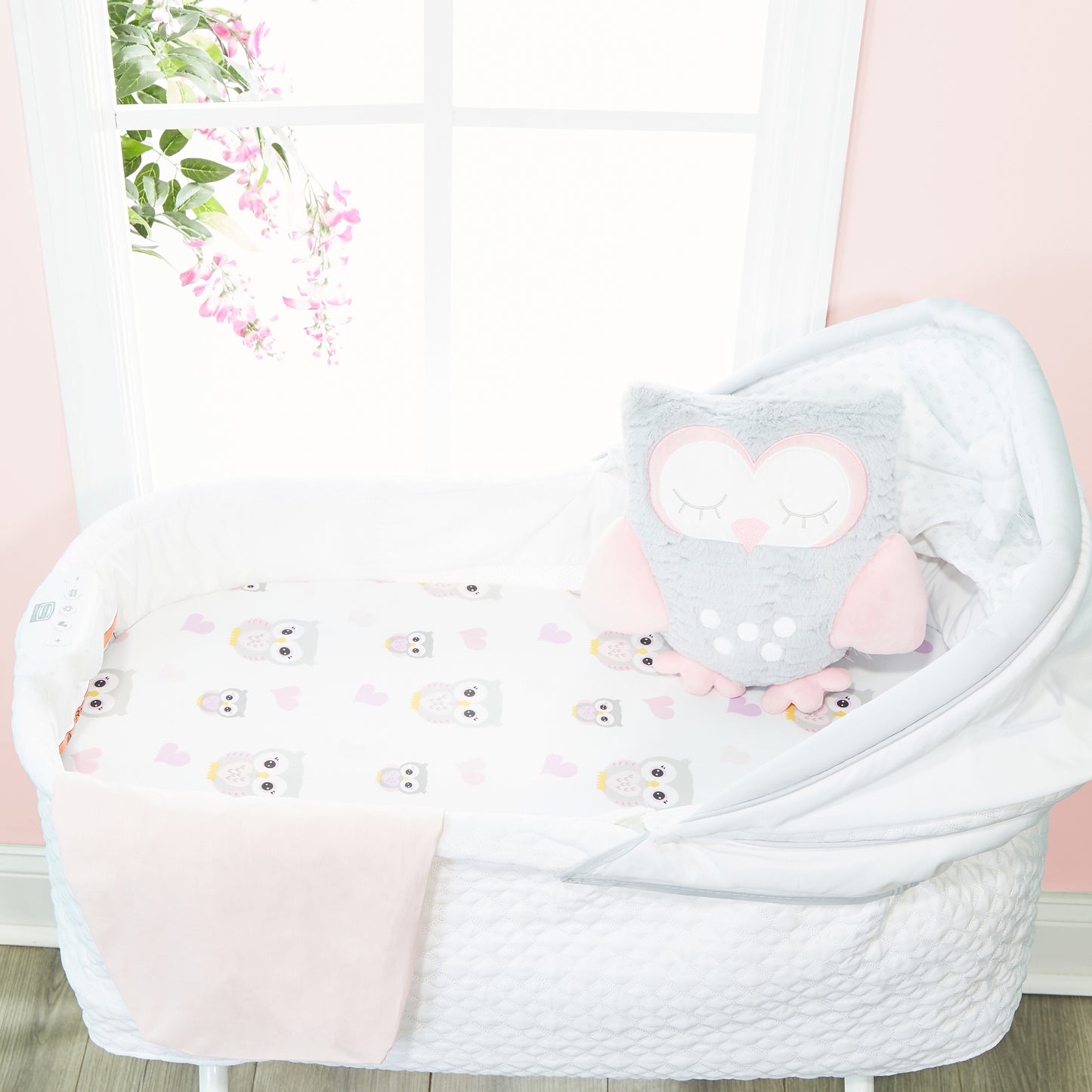 2-Pack Bassinet Sheets - Owls/Pink
