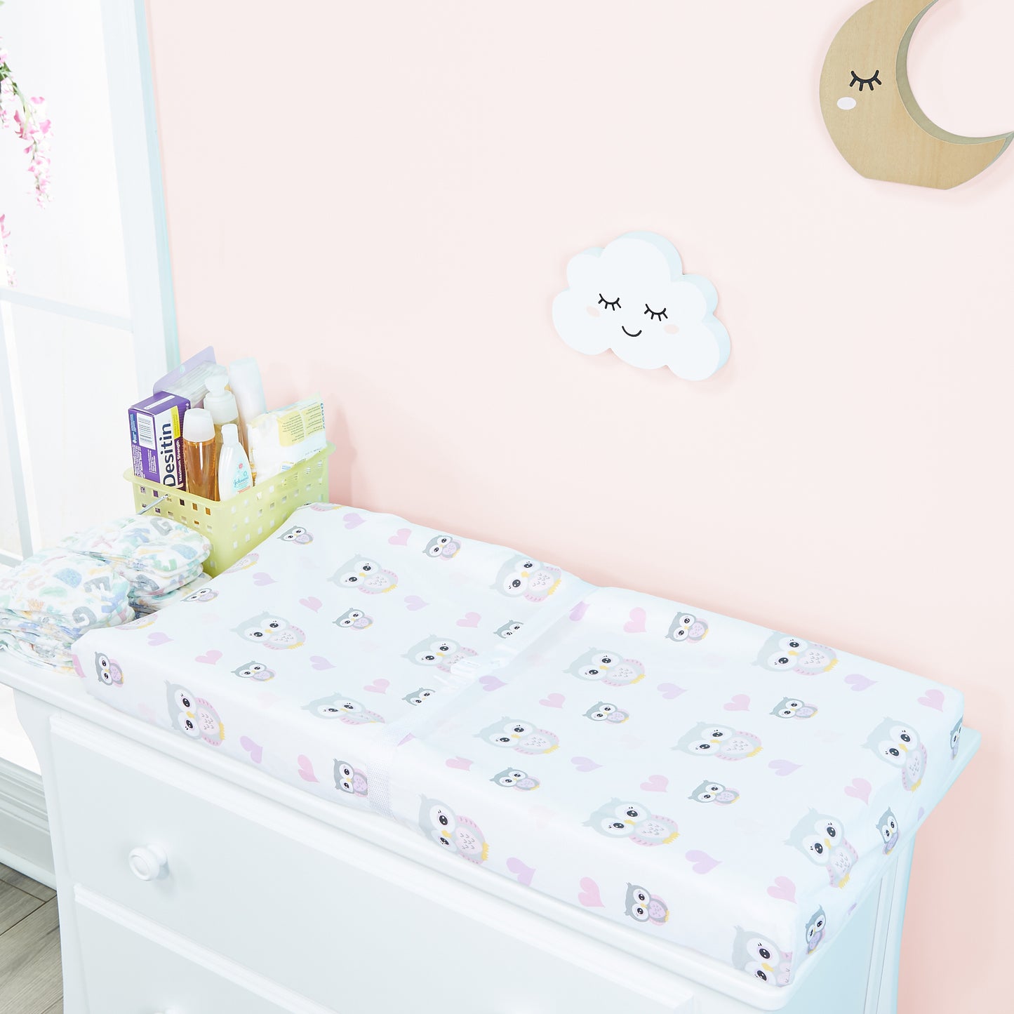 2 Pack Baby Changing Pad Covers - Owls/Pink