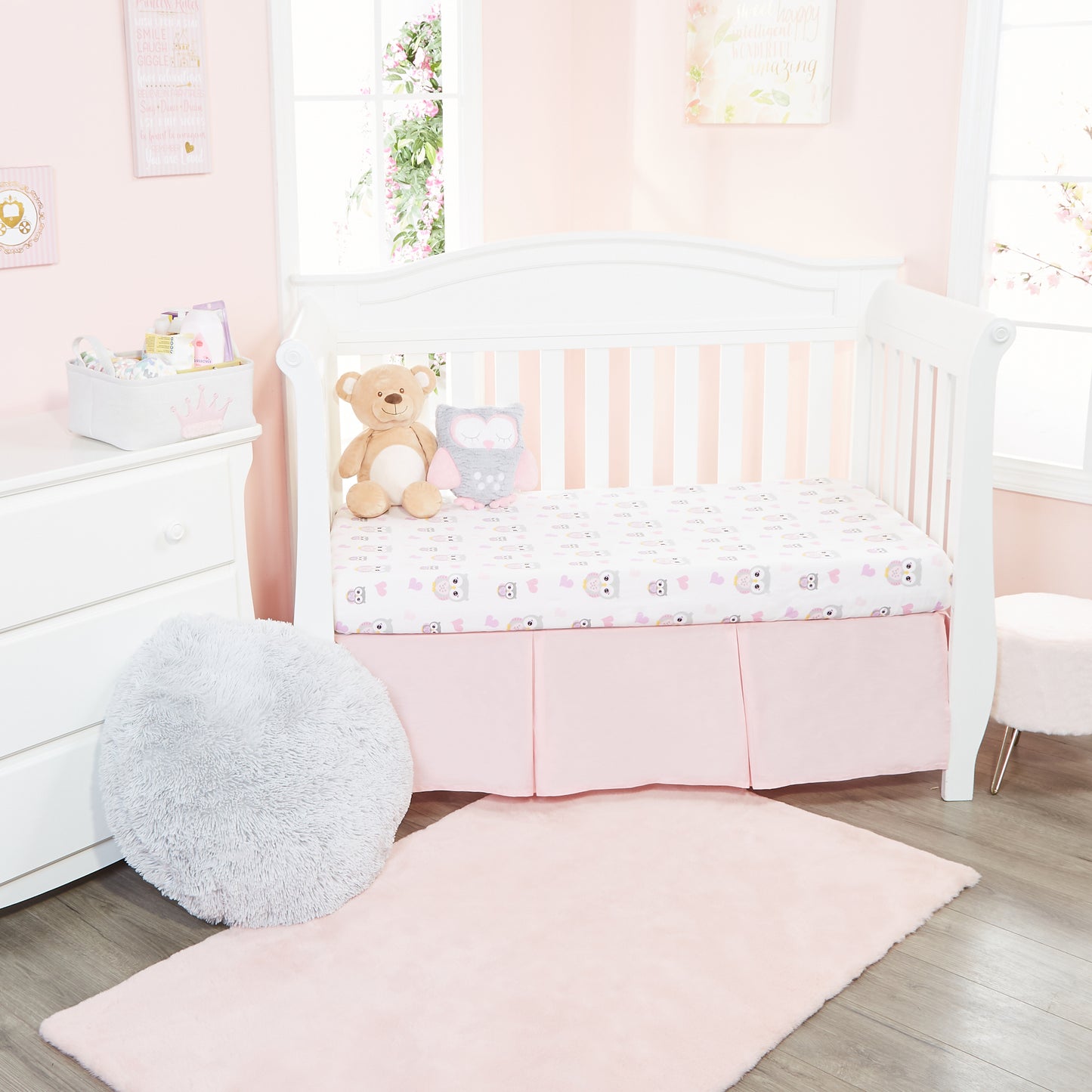 2 Pack Fitted Girls Crib Sheet - Owls/Pink