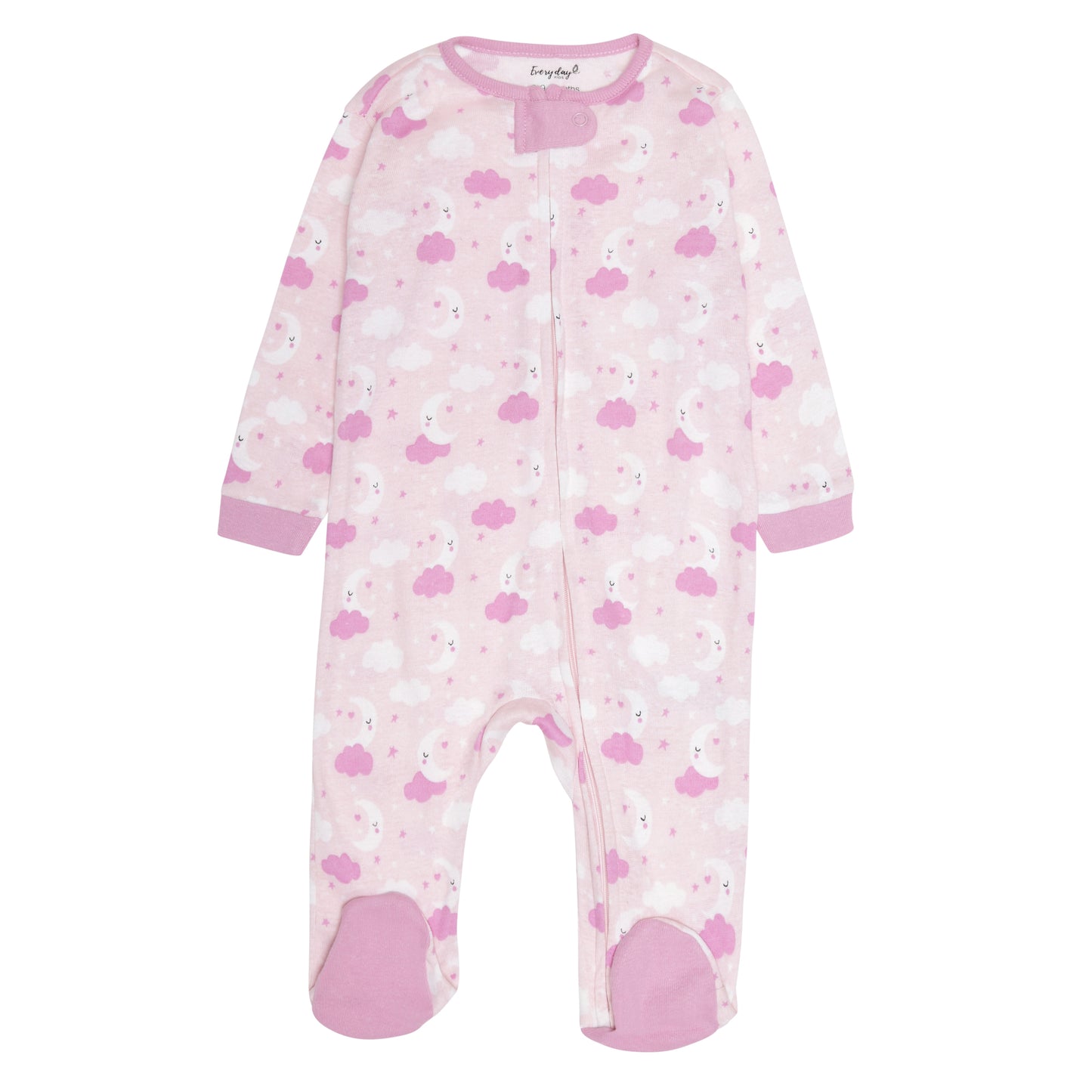 4 Pack Baby Girl Moons and Clouds Sleepers with Zippers - Newborn