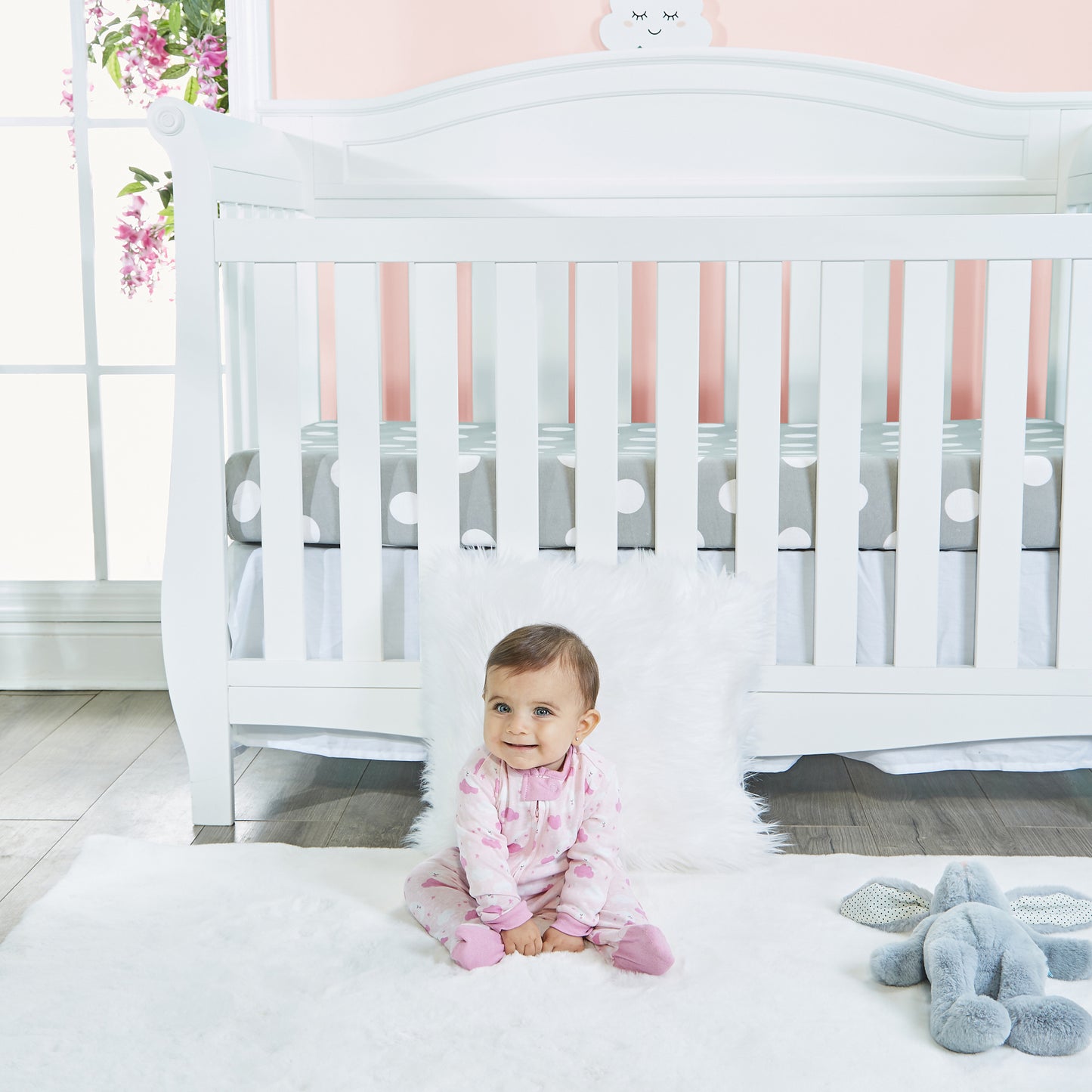 4 Pack Baby Girl Moons and Clouds Sleepers with Zippers - Newborn