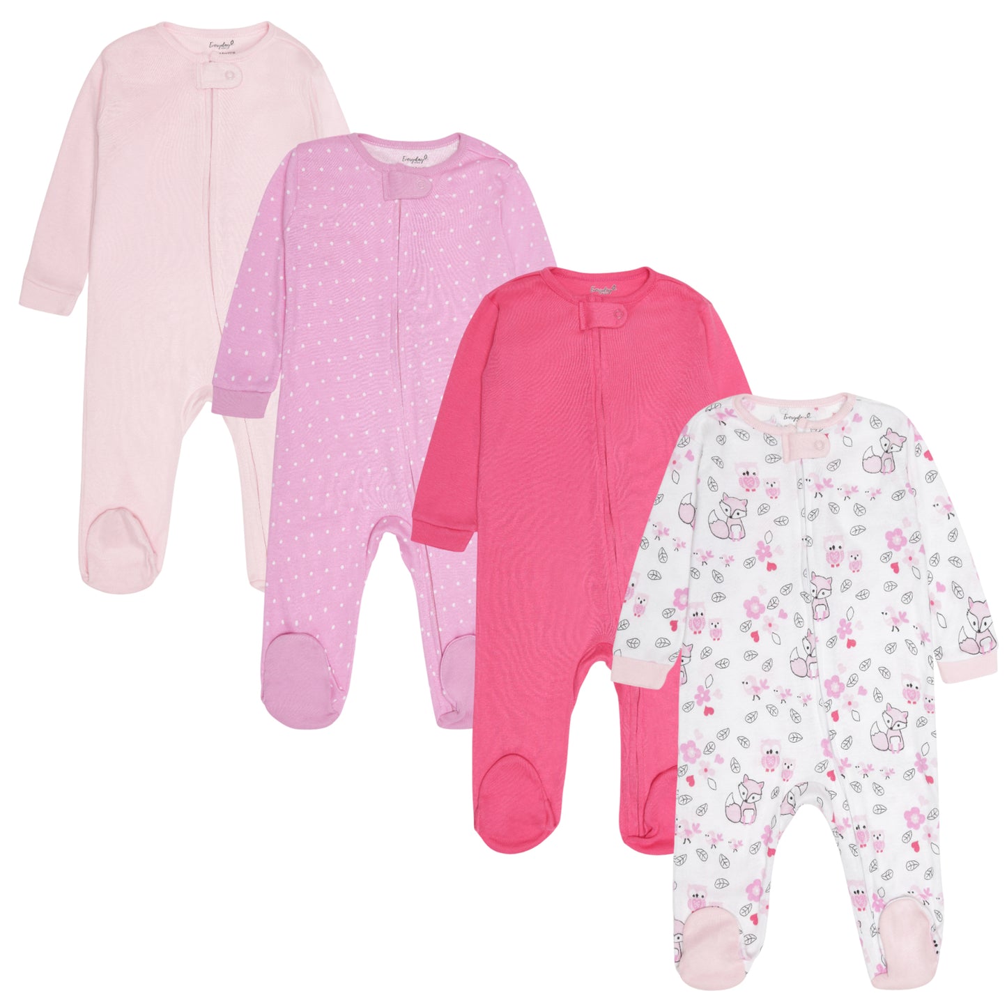 4 Pack Baby Girl Woodland Sleepers with Zippers - Newborn