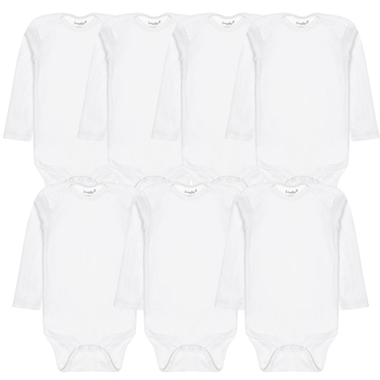 Everyday Kids 7-Pack White Baby Bodysuits – Cotton Onesies for Newborns & Infants – Short or Long Sleeve, Soft & Tagless