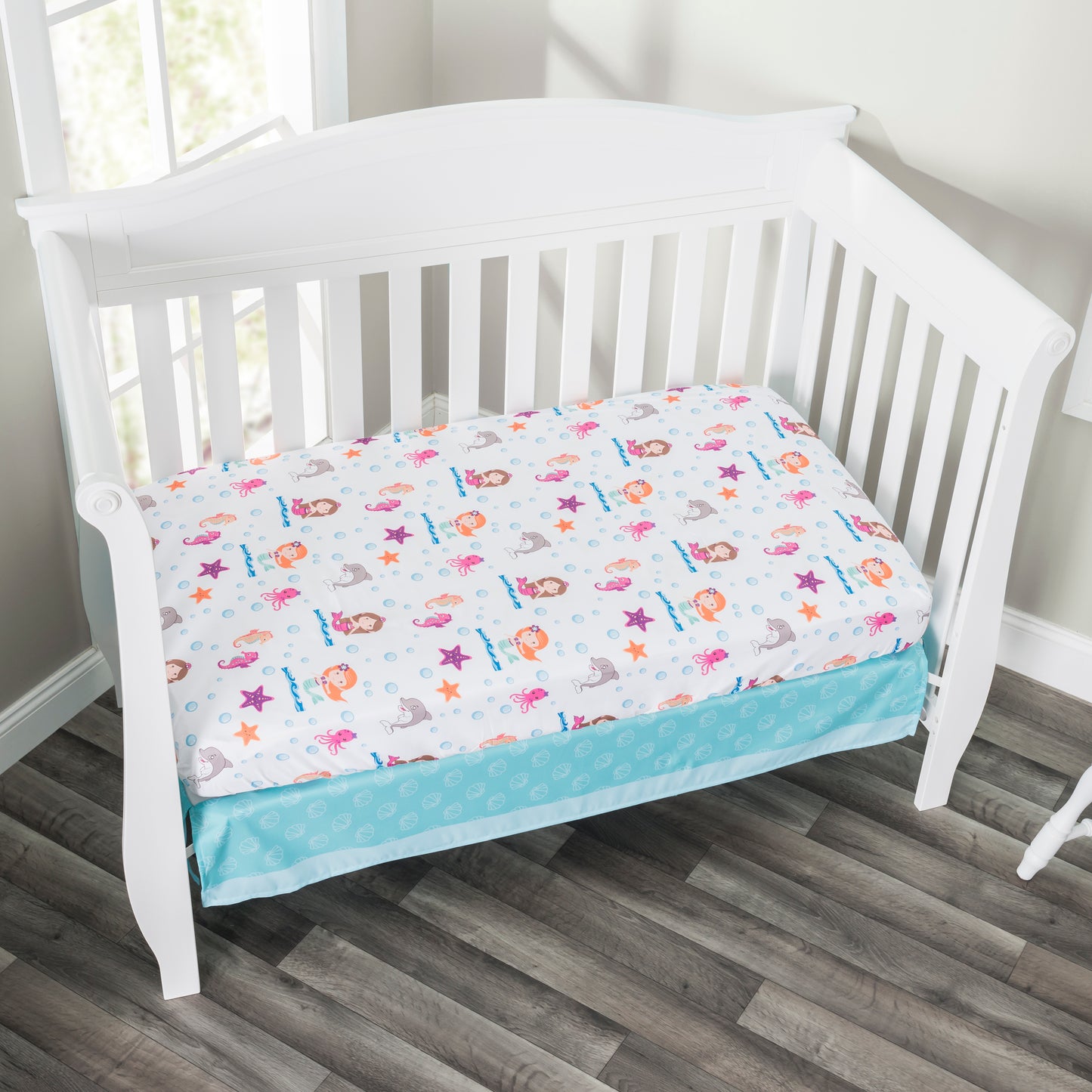 3 Piece Girls Crib Bedding Set - Mermaid Adventures