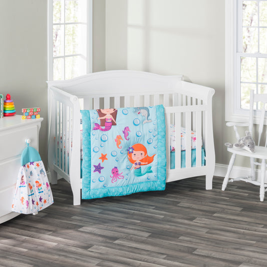 3 Piece Girls Crib Bedding Set - Mermaid Adventures