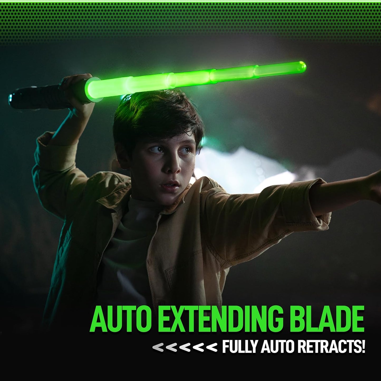 Power Saber Energy Blade – Green Auto-Extending Light-Up Saber Toy With Motion SFX & Clash Effects (Green)