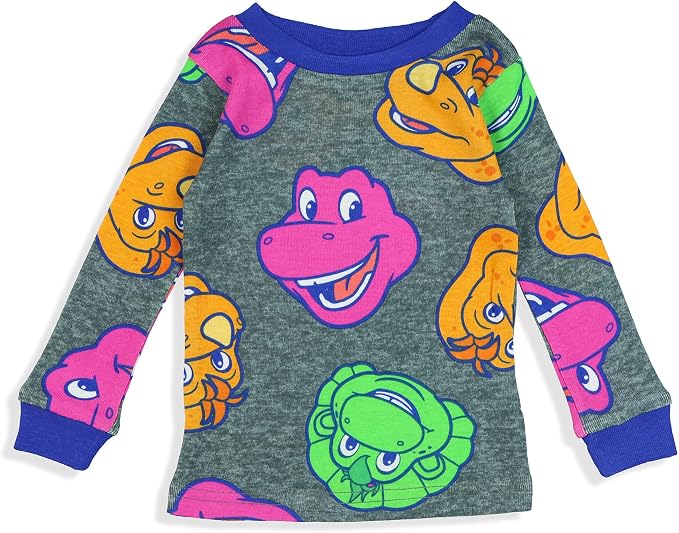 Barney Toddler Unisex 4-Piece Pajama Set with Long Sleeve Tops and Jogger Pants, Cream and Blue and Gray Character Print, Sizes 2T-4T