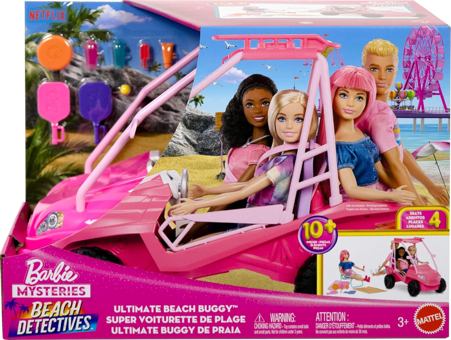 Barbie Mysteries Beach Detectives Ultimate Beach Buggy Playset with Accessories, Seats 4 Dolls