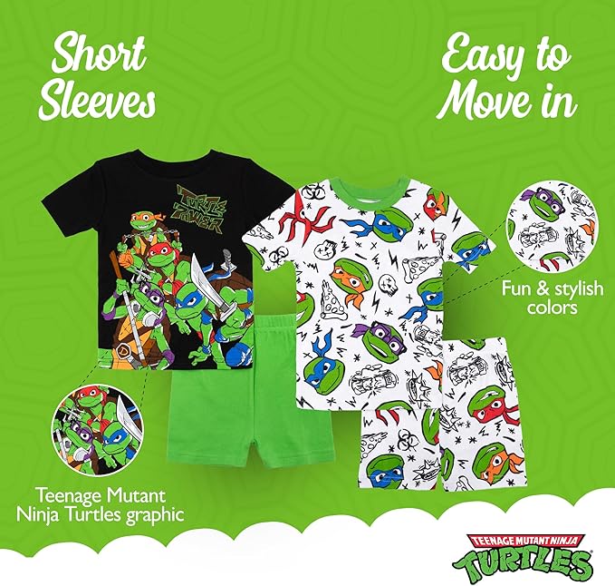 Teenage Mutant Ninja Turtles Kids 4 Piece Pajama Set Short Sleeve Shirts and Shorts Sleepwear Set