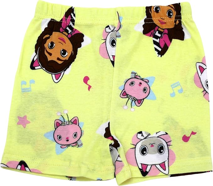 Gabby's Dollhouse Girls 4-Piece Cotton Pajama Set, Gabby Pandy Paws and Mercat Graphic Tees and Matching Shorts, Yellow/Blue