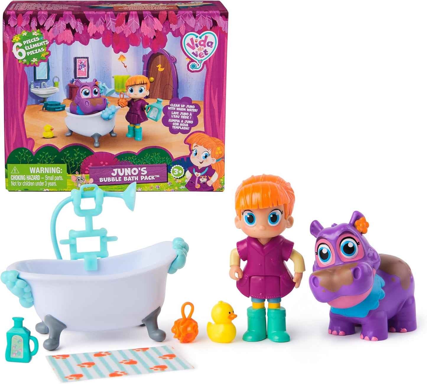 Vida the Vet Juno’s Bubble Bath Pack Playset – Bath Time Figure Set with Accessories