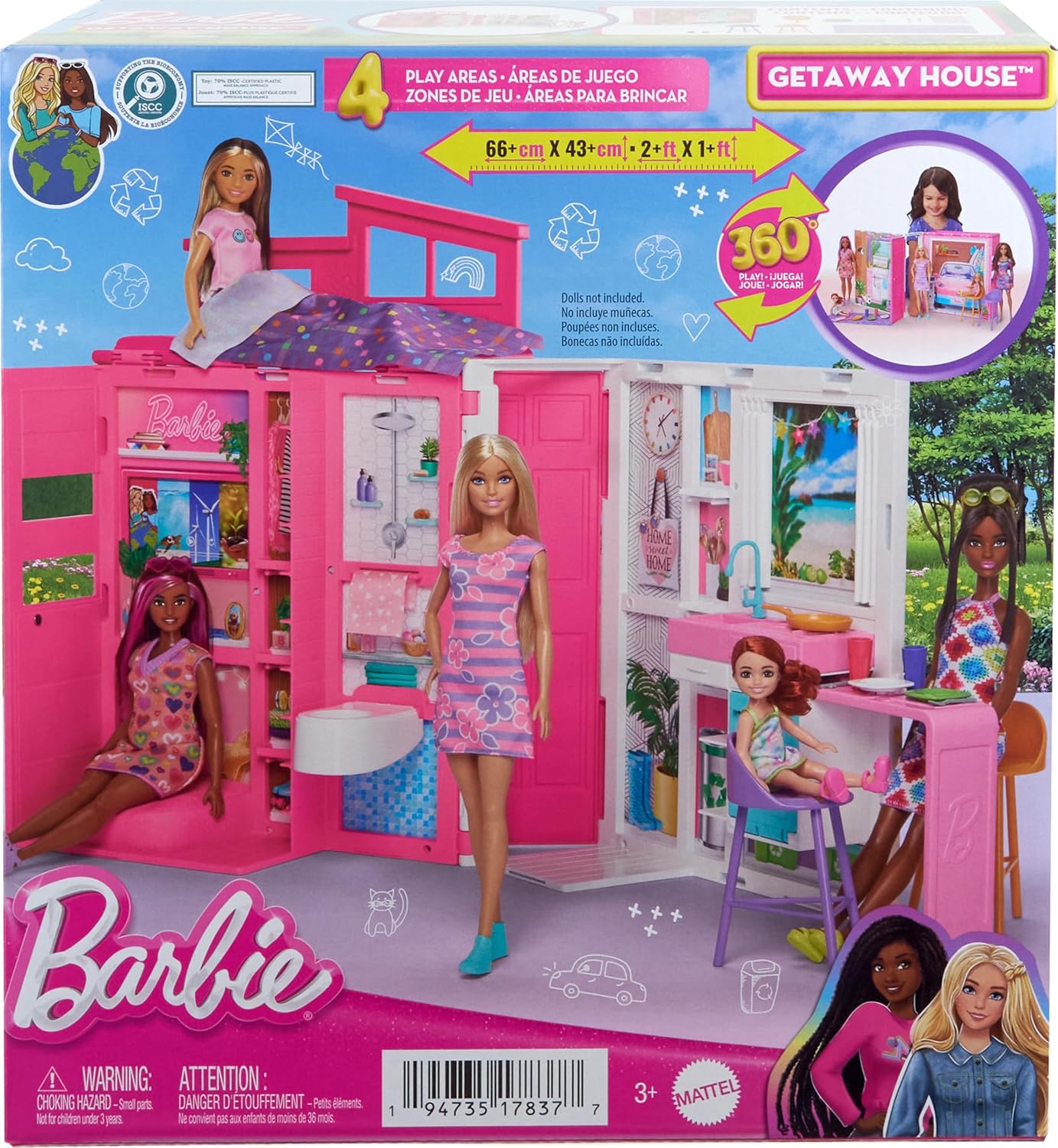Barbie Getaway House Playset with 4 Play Areas and 360-Degree Folding Design