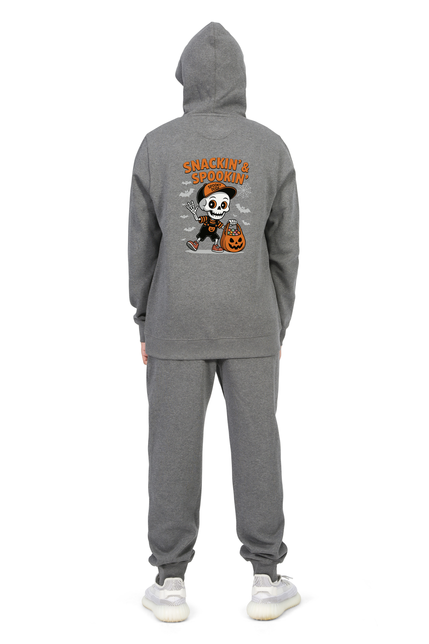 Everyday Kids “Snackin’ & Spookin’” Zip Up Halloween Hoodie – Skeleton Trick-or-Treater with Candy Bag – Cozy Fall Sweatshirt for Boys, Charcoal Gray
