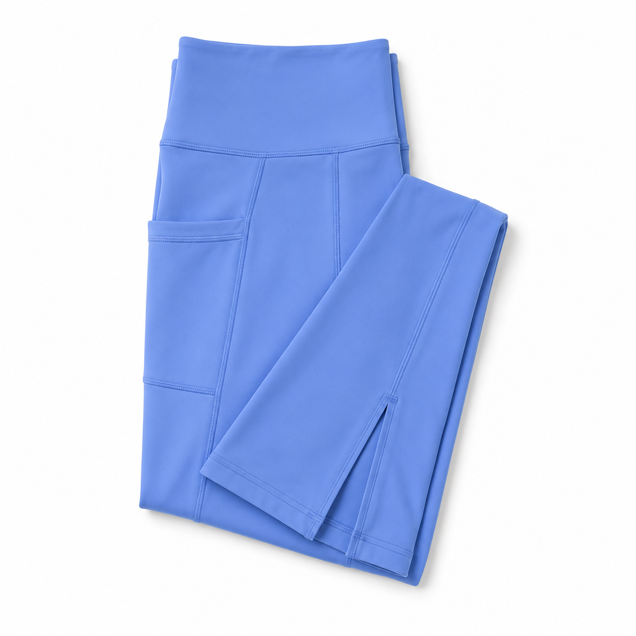 New York Laundry Women's High-Waisted Flare Yoga Pants with Side Pockets and Hem Slits, Periwinkle Blue