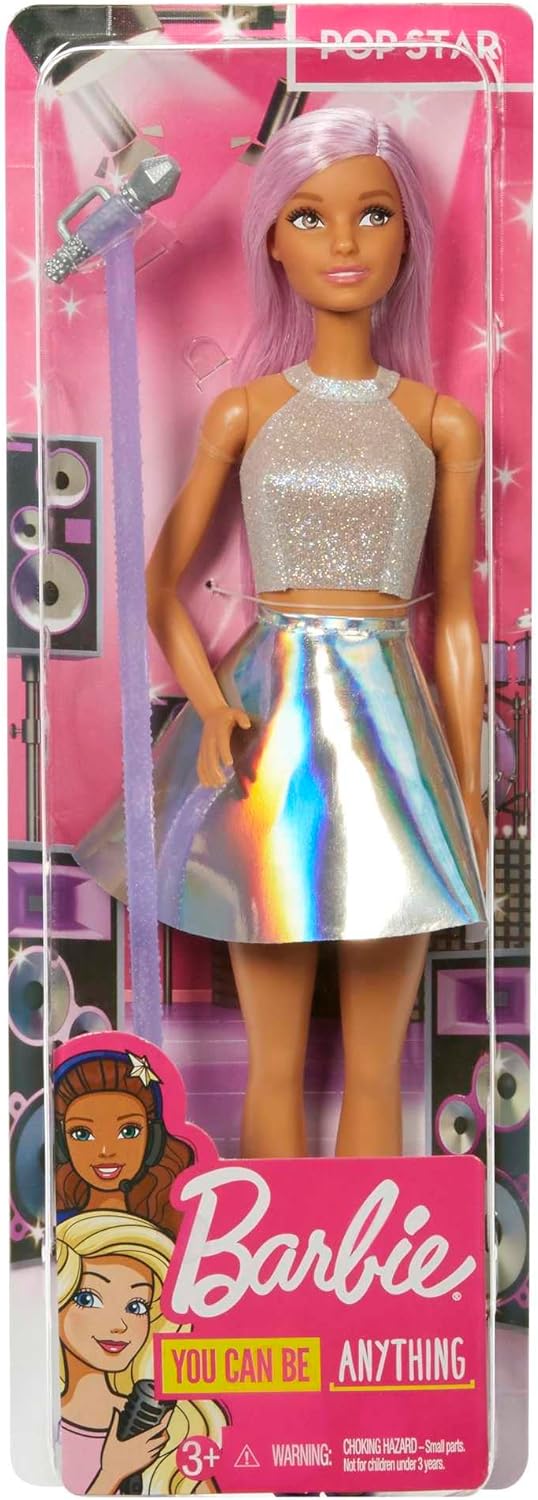 Barbie Pop Star Doll with Iridescent Skirt, Microphone, and Pink Hair – Gift for Kids Ages 3–7
