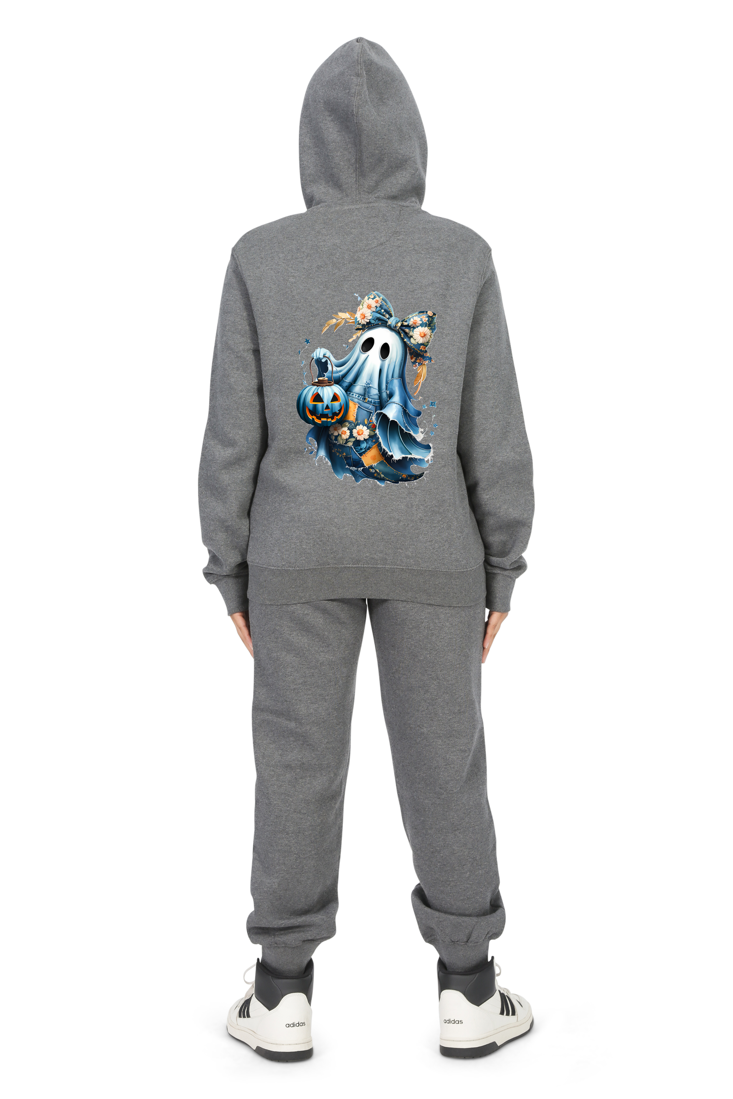 Everyday Kids “Coquette Ghost” Halloween Zip Up Hoodie – Cute Floral Bow Ghost with Pumpkin Lantern – Cozy Fall Sweatshirt for Girls, Charcoal Gray