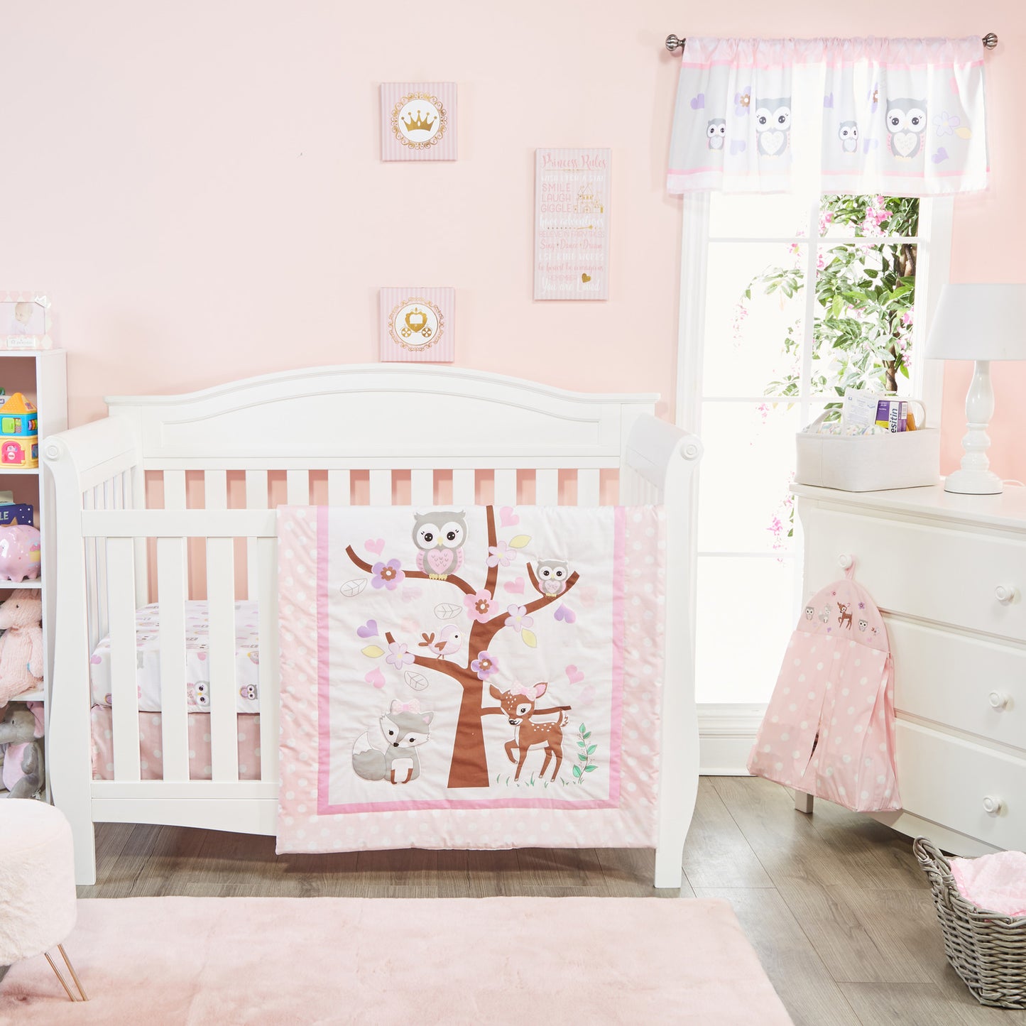 4 Piece Girls Crib Bedding Set - Woodland Owls