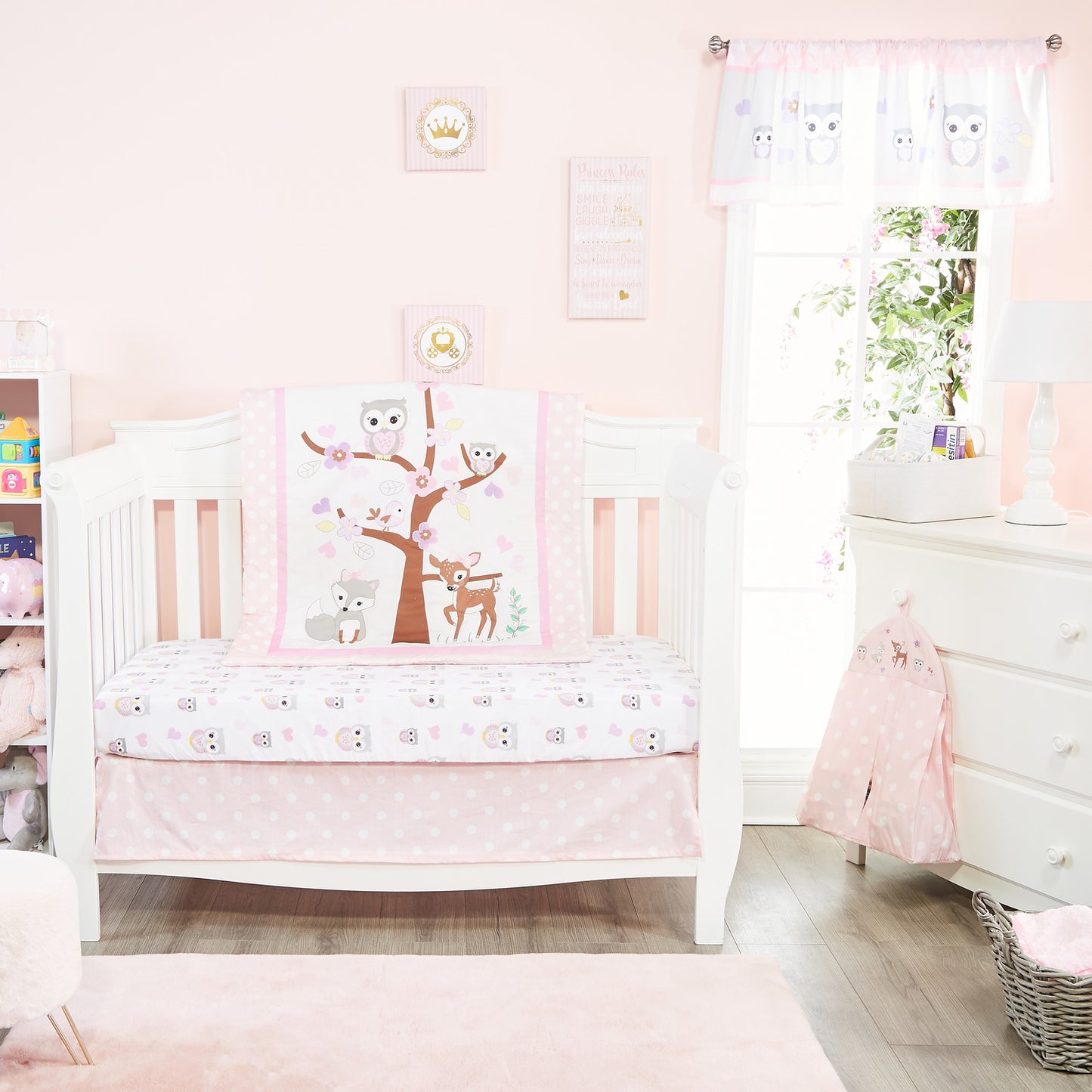 4 Piece Girls Crib Bedding Set - Woodland Owls