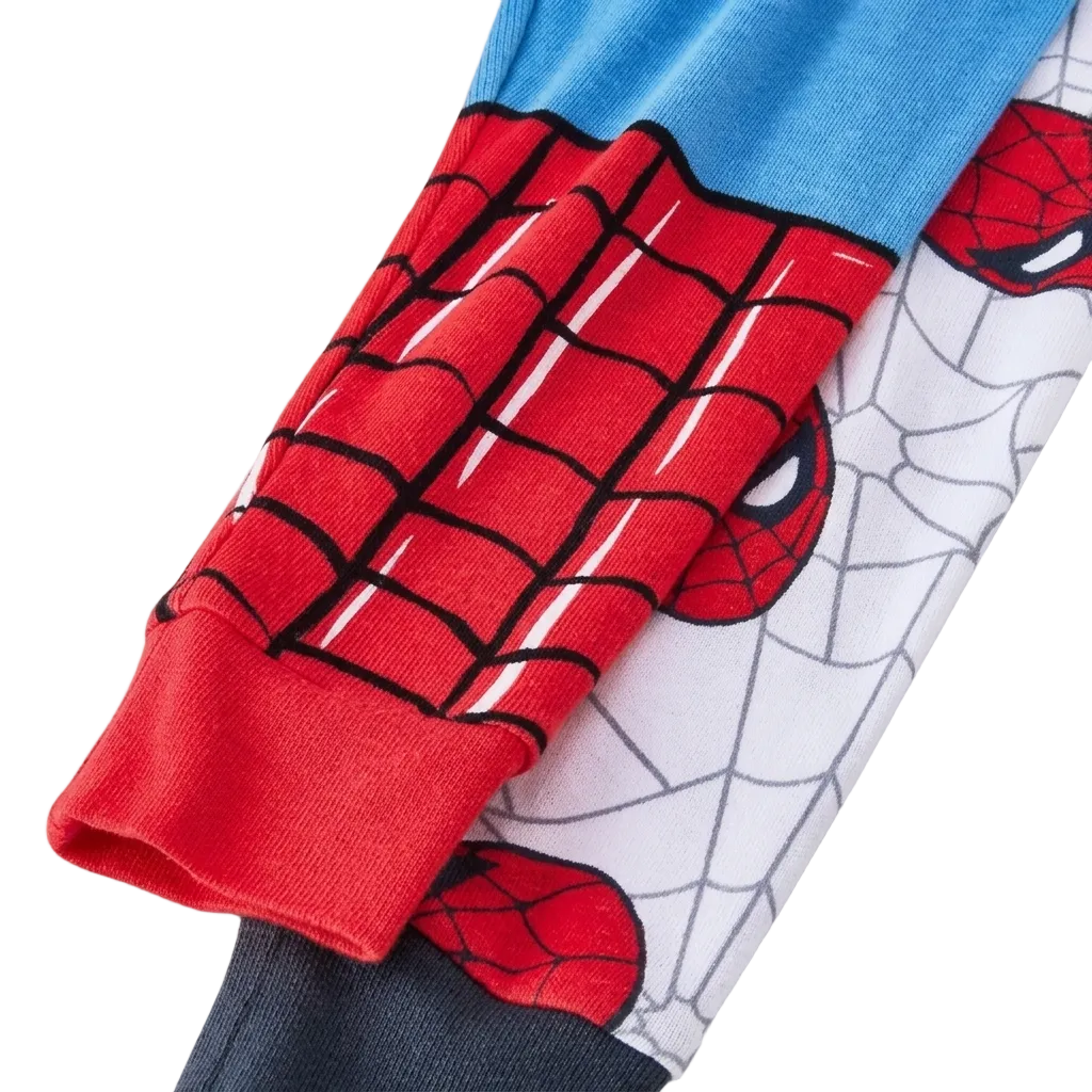 Marvel Spider-Man Boys 4-Piece Cotton Pajama Set, Spidey Graphic Tees and Matching Pants, Snug Fit Sleepwear, Red/Blue/White