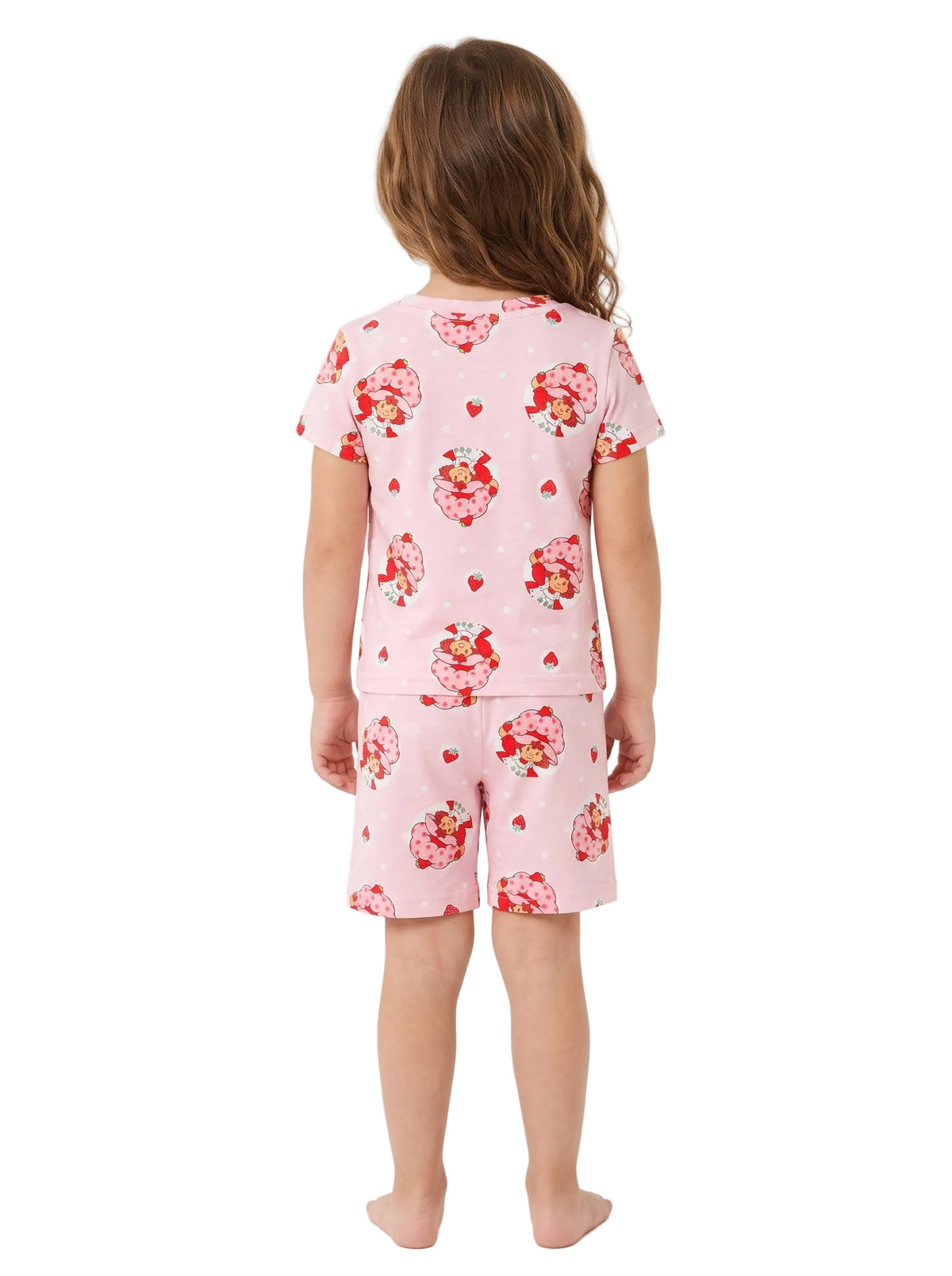 Strawberry Shortcake Kids Short Sleeve Pajama Set, Pink Strawberry Print Top and Shorts, Soft Girls Sleepwear, Sizes 4-8