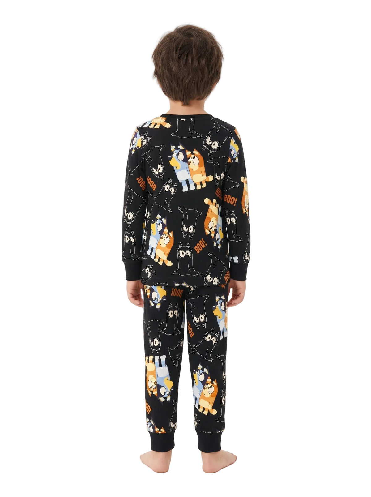 Bluey Ghost Print Long Sleeve Pajama Set Toddler Boo Graphic Black Top and Jogger Pants Sleepwear Sizes 2T-3T