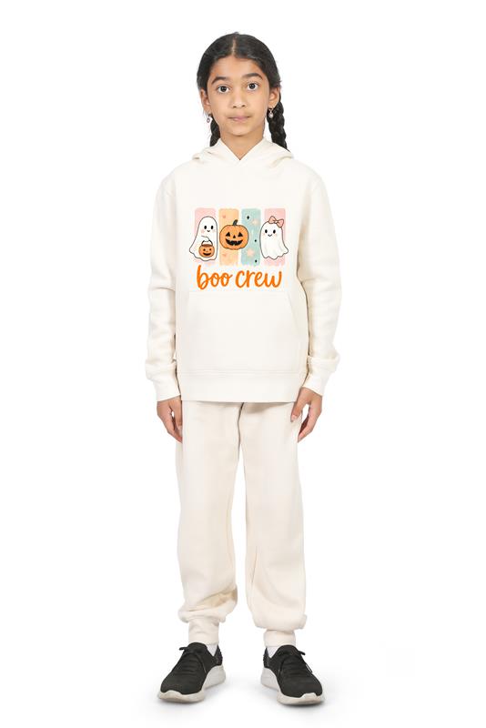 Everyday Kids “Boo Crew” Halloween Pullover Hoodie – Cute Ghosts and Pumpkins – Cozy Fall Sweatshirt for Girls, Off-White