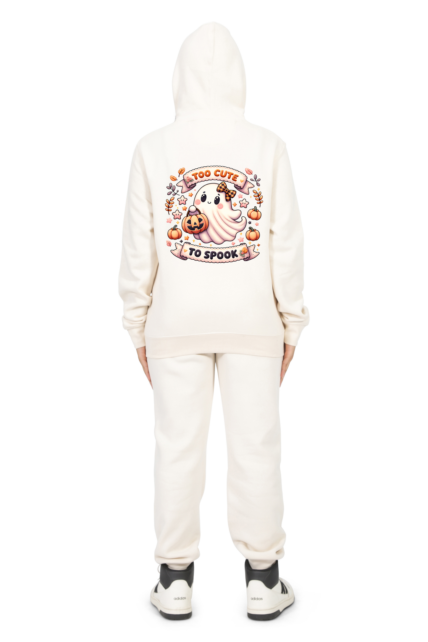 Everyday Kids “Too Cute To Spook” Halloween Zip Up Hoodie – Adorable Ghost with Pumpkin Lantern – Cozy Fall Sweatshirt for Girls, Off-White