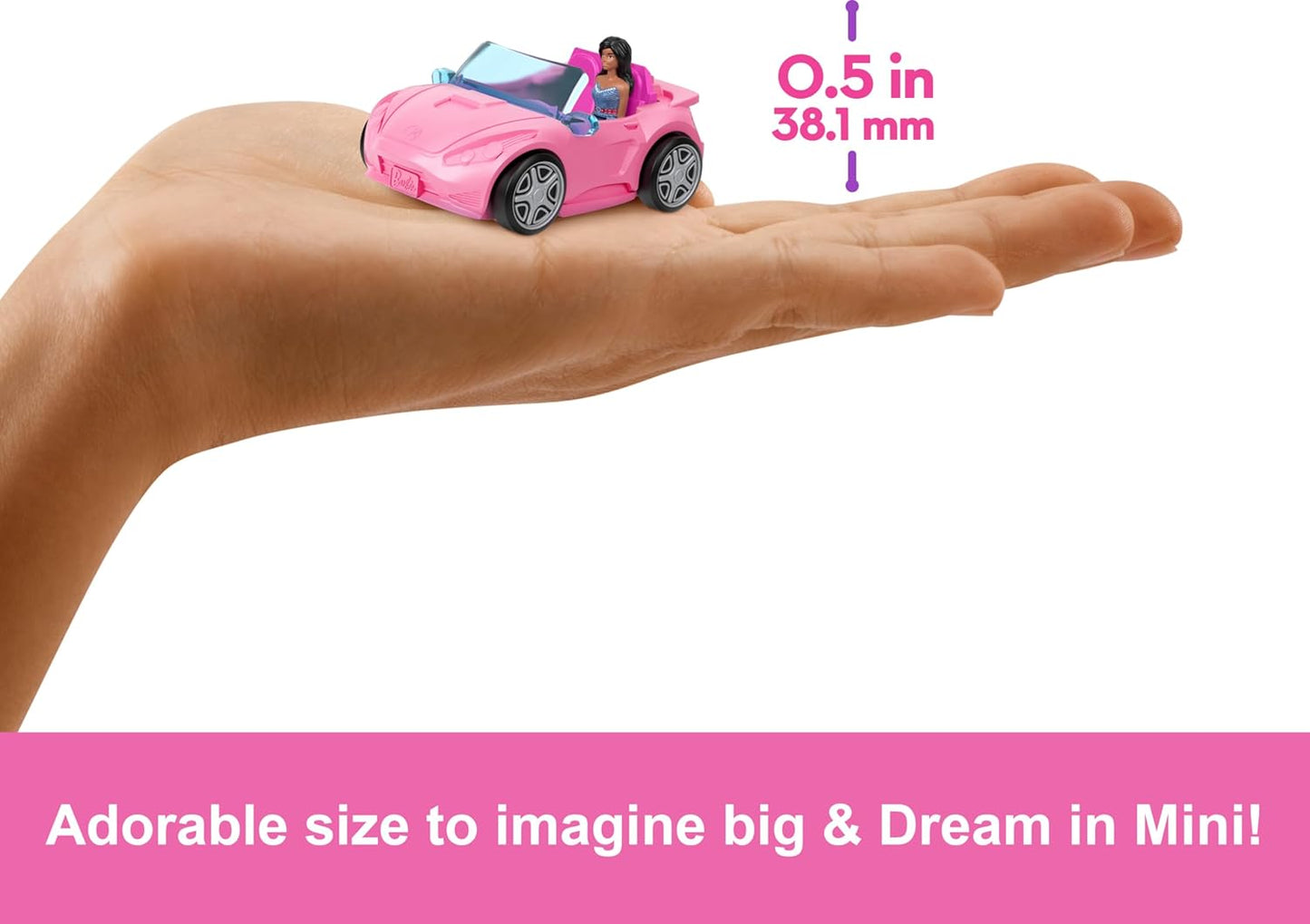Barbie Mini BarbieLand Playset with 1.5-Inch Doll, Convertible Car with Color-Change Surprise, and Street Sign Accessory