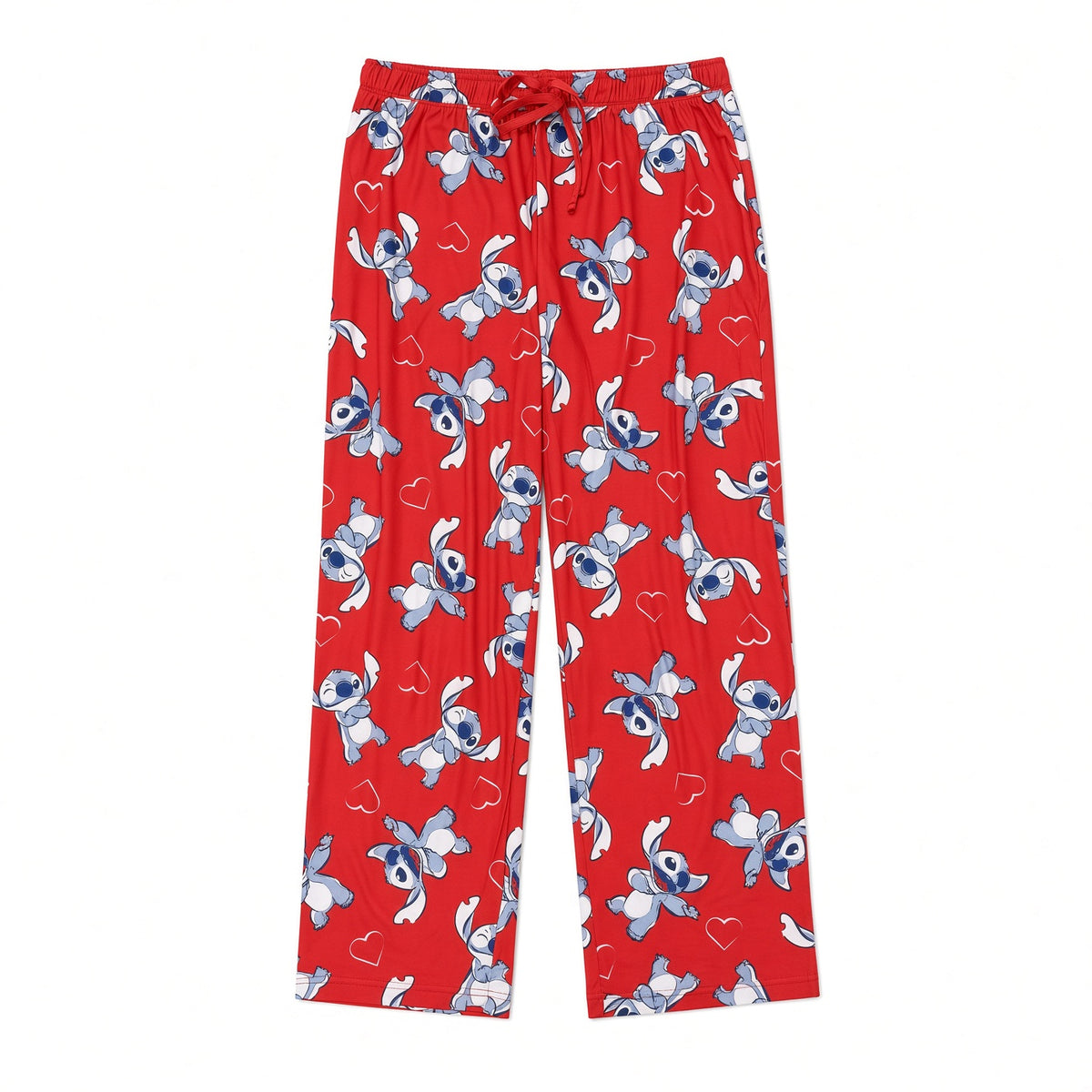 Disney Stitch Women's Pajama Pants Red Heart Print Drawstring Waist Lounge Sleep Pants Sizes S to XL