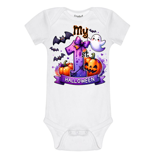 Everyday Kids “My 1st Halloween” Short Sleeve Baby Onesie – Cute Ghost, Pumpkin, and Bat Print – Soft Cotton Bodysuit for Newborns and Infants