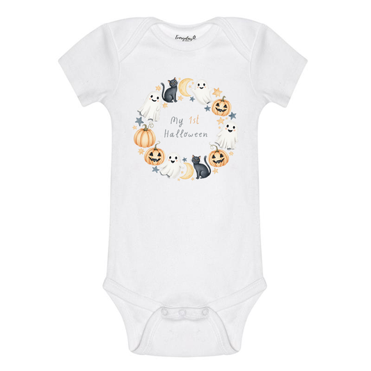 Everyday Kids “My 1st Halloween” Short Sleeve Baby Onesie – Cute Ghost and Pumpkin Print – Soft Cotton Bodysuit for Newborns and Infants