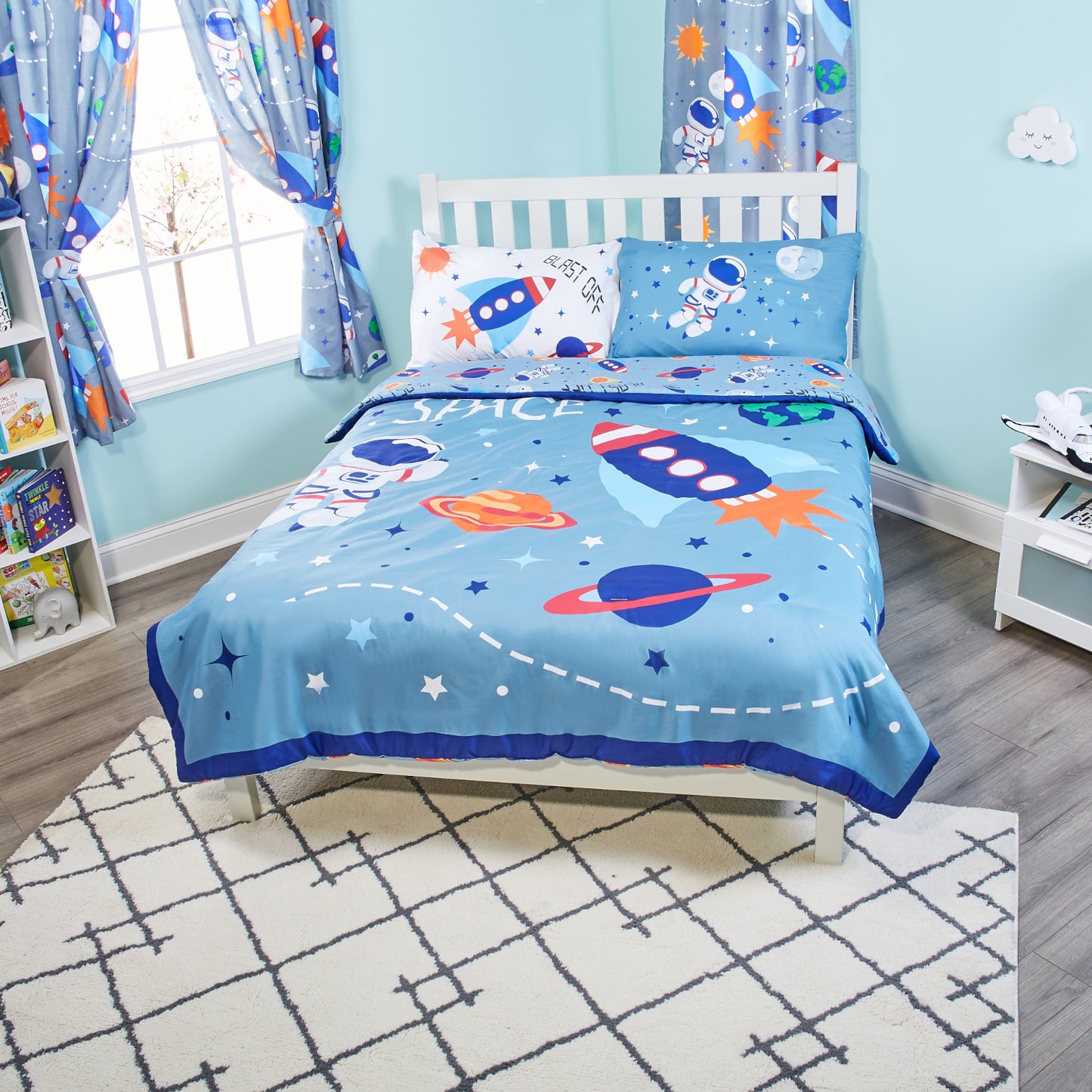 Everyday Kids Outer Space Twin/Full Size Bed Comforter with a Rocket and Planets; All Season Orange, Red and Blue Comforter