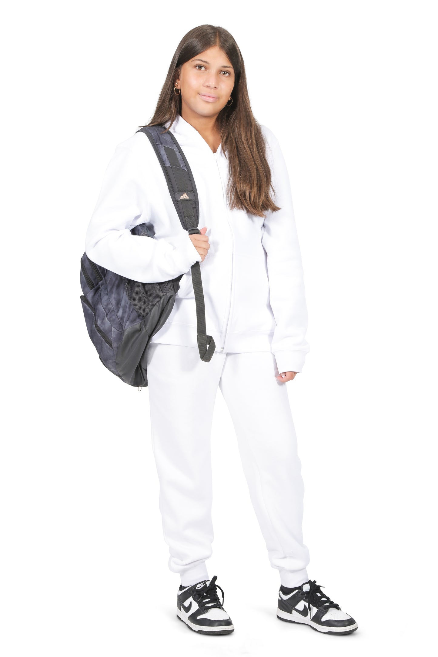 EVERYDAY KIDS Girls White Zip-Up Hoodie – Soft Fleece Jacket with Hood – All-Season Kids Sweatshirt for School, Play, or Layering