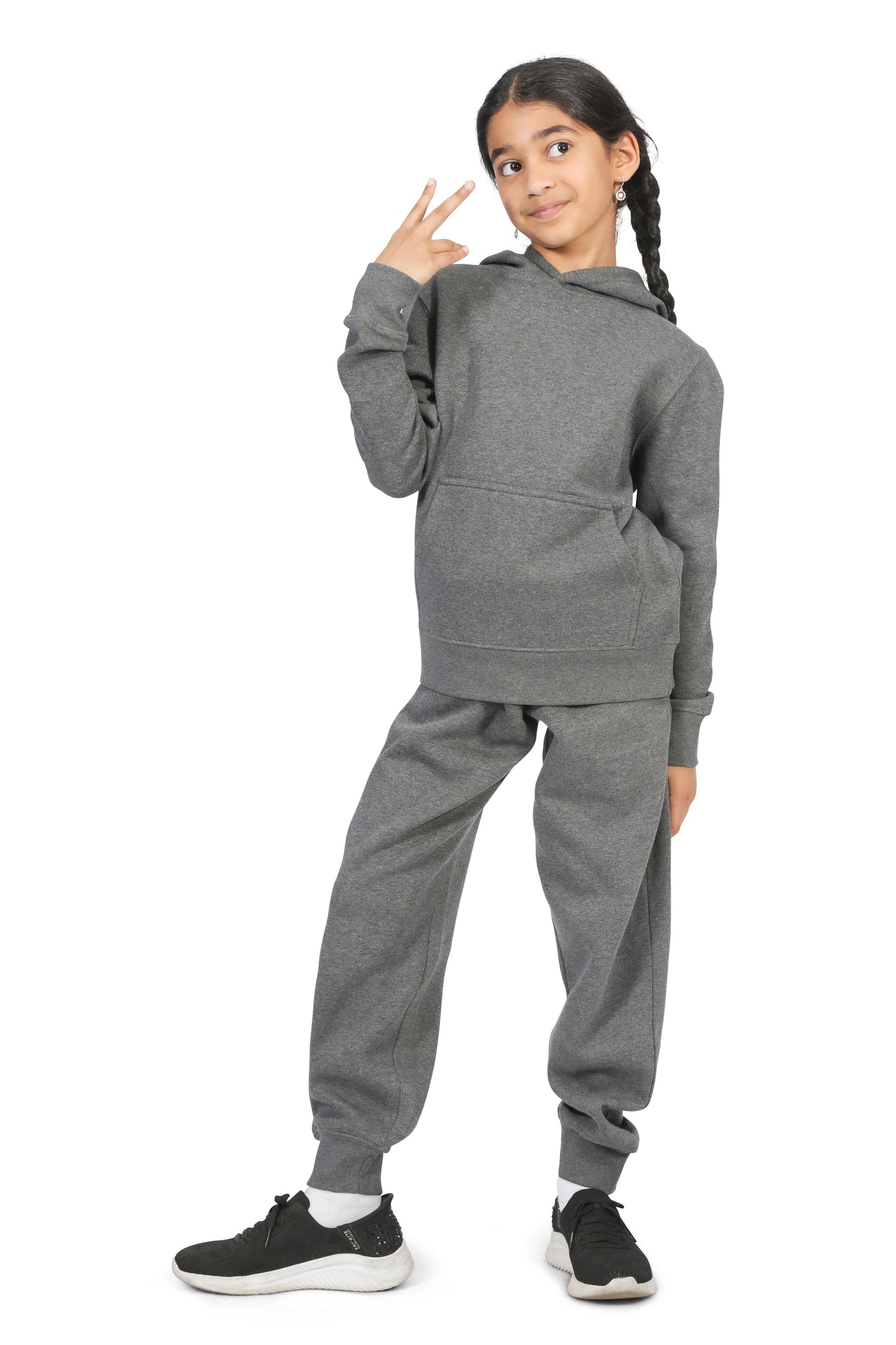 EVERYDAY KIDS All-Season Charcoal Gray Pullover Hoodie – Warm Fleece Sweatshirt with Hood – Ideal for School, Outdoor Play, or Travel – Girls Hoodie