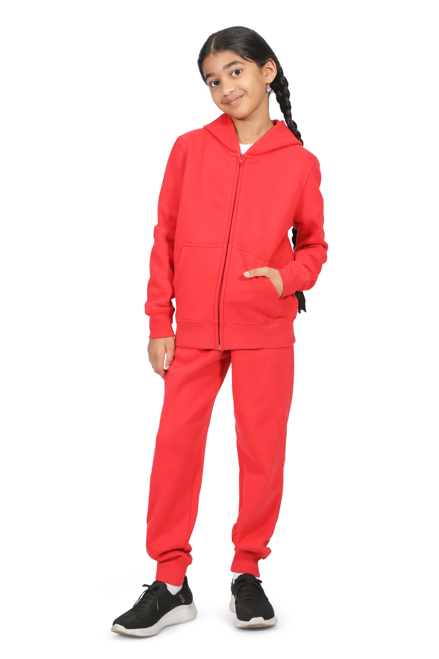 EVERYDAY KIDS Girls Red Zip-Up Hoodie – Soft Fleece Jacket with Hood – All-Season Kids Sweatshirt for School, Play, or Layering
