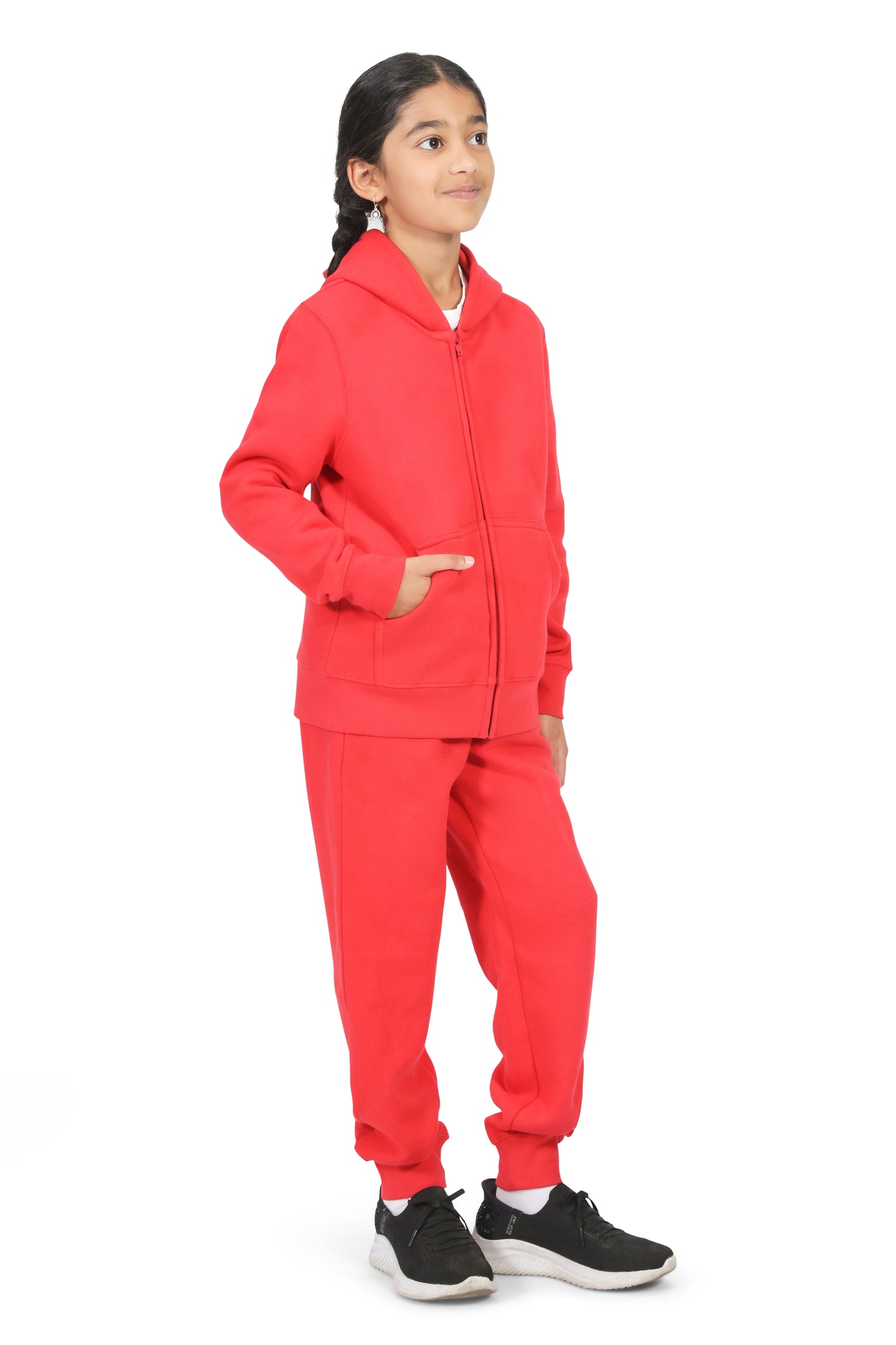 EVERYDAY KIDS Girls Red Zip-Up Hoodie – Soft Fleece Jacket with Hood – All-Season Kids Sweatshirt for School, Play, or Layering