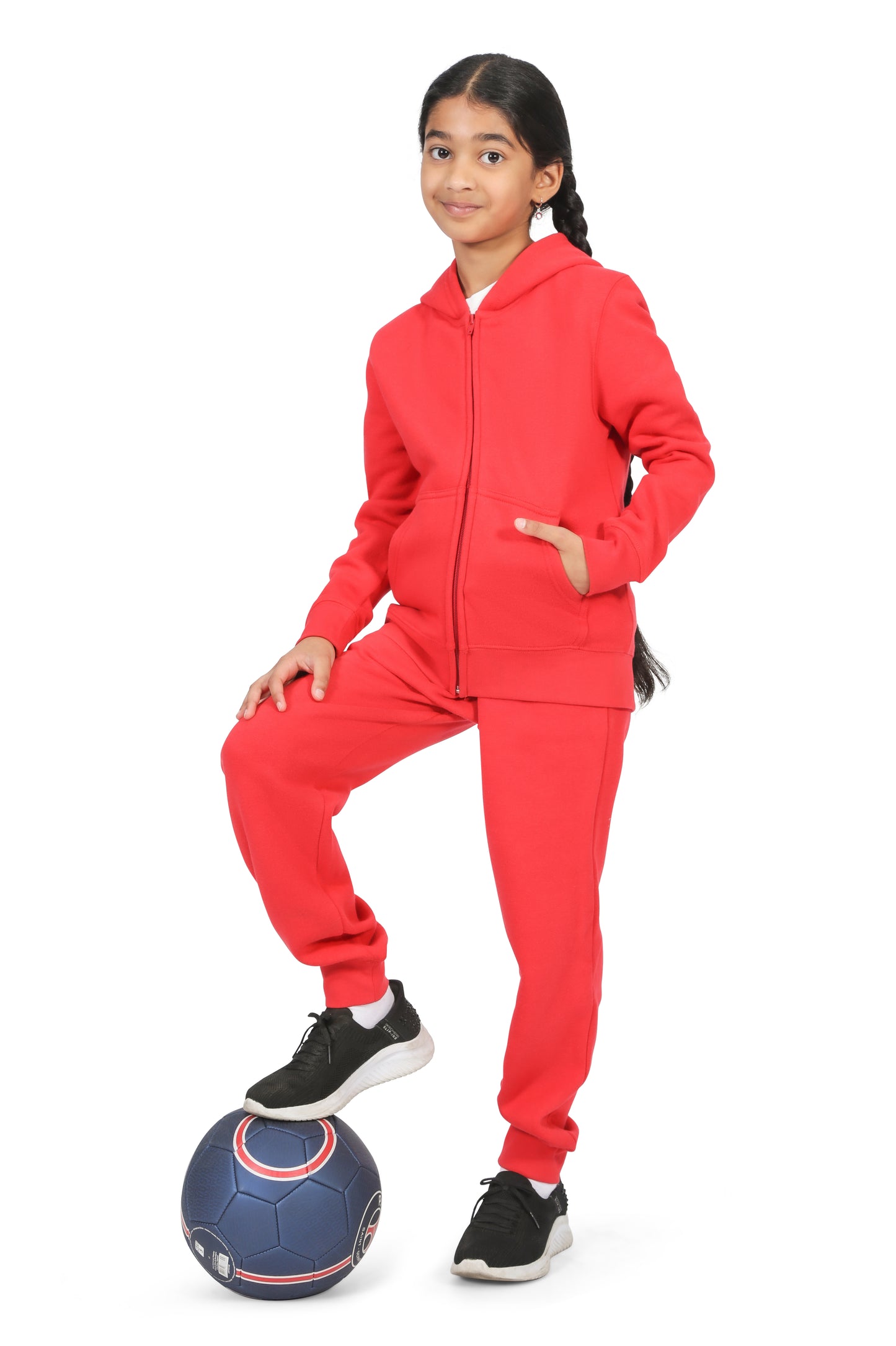 EVERYDAY KIDS Girls Red Zip-Up Hoodie – Soft Fleece Jacket with Hood – All-Season Kids Sweatshirt for School, Play, or Layering