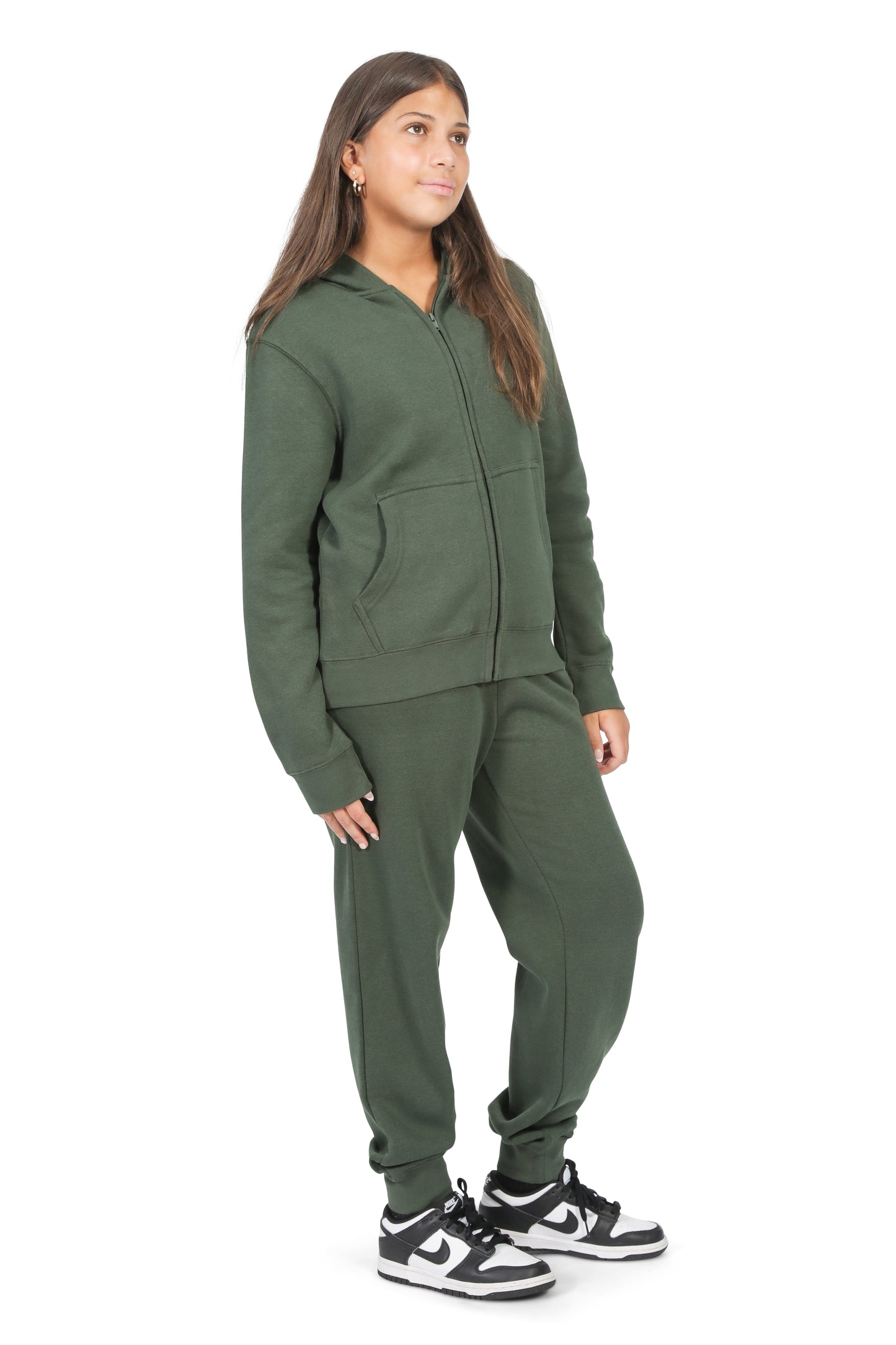 EVERYDAY KIDS Girls Green Zip-Up Hoodie – Soft Fleece Jacket with Hood – All-Season Kids Sweatshirt for School, Play, or Layering