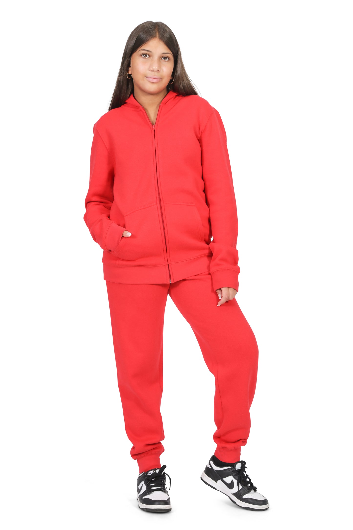 EVERYDAY KIDS Girls Red Zip-Up Hoodie – Soft Fleece Jacket with Hood – All-Season Kids Sweatshirt for School, Play, or Layering