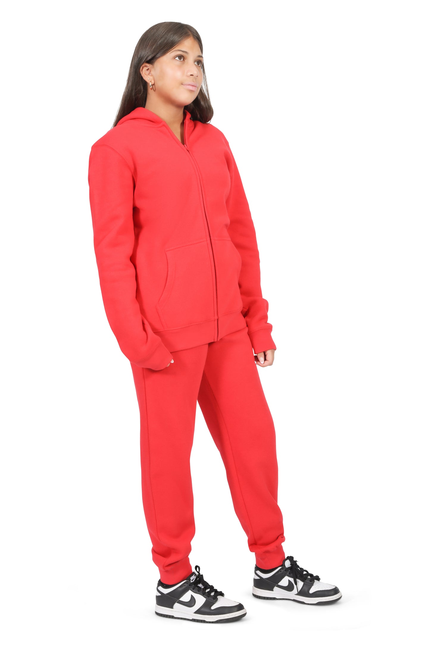 EVERYDAY KIDS Girls Red Zip-Up Hoodie – Soft Fleece Jacket with Hood – All-Season Kids Sweatshirt for School, Play, or Layering