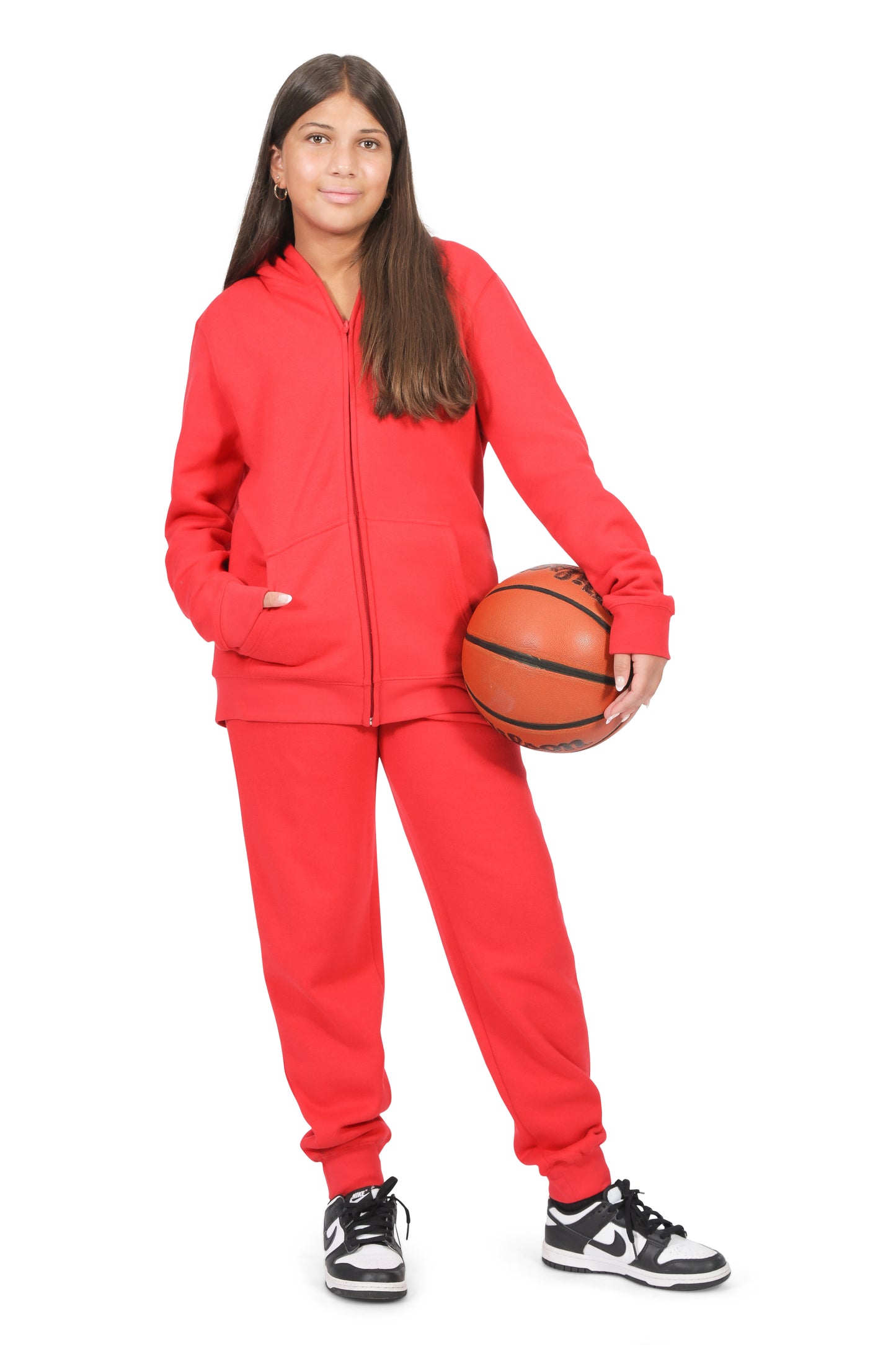 EVERYDAY KIDS Girls Red Zip-Up Hoodie – Soft Fleece Jacket with Hood – All-Season Kids Sweatshirt for School, Play, or Layering