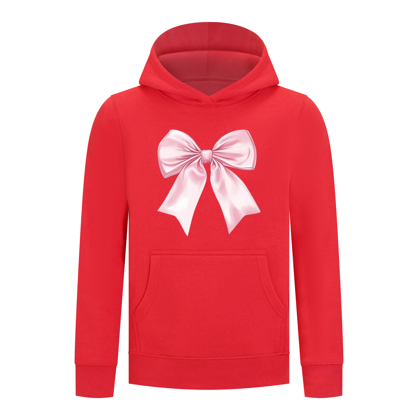 Everyday Kids Girls Collection Pink Bow Pullover Hoodie – Cute Satin-Style Ribbon Graphic Sweatshirt