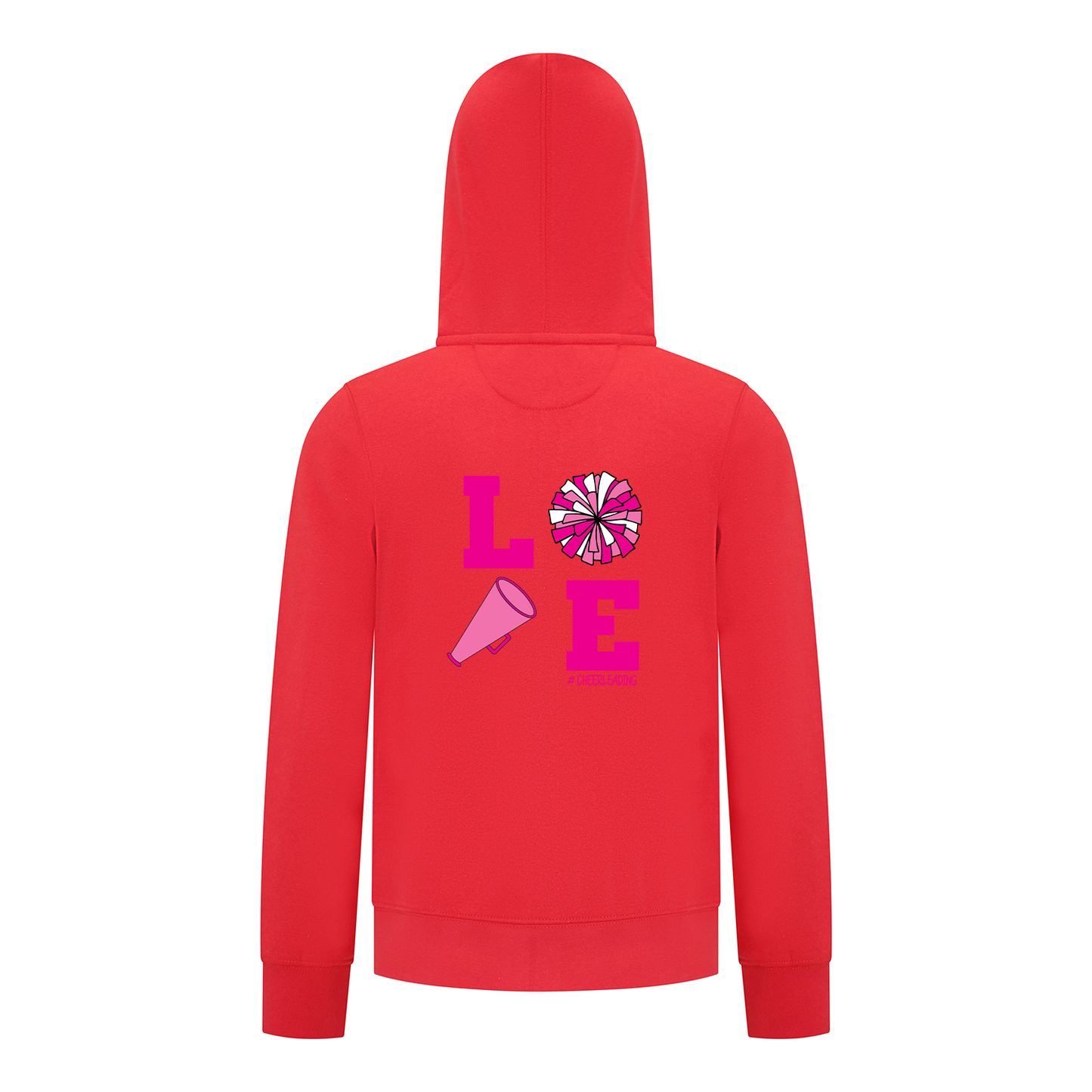 Everyday Kids Cheerleading LOVE Girls Zip Up Hoodie – Pink Pom Pom & Megaphone Graphic Sweatshirt