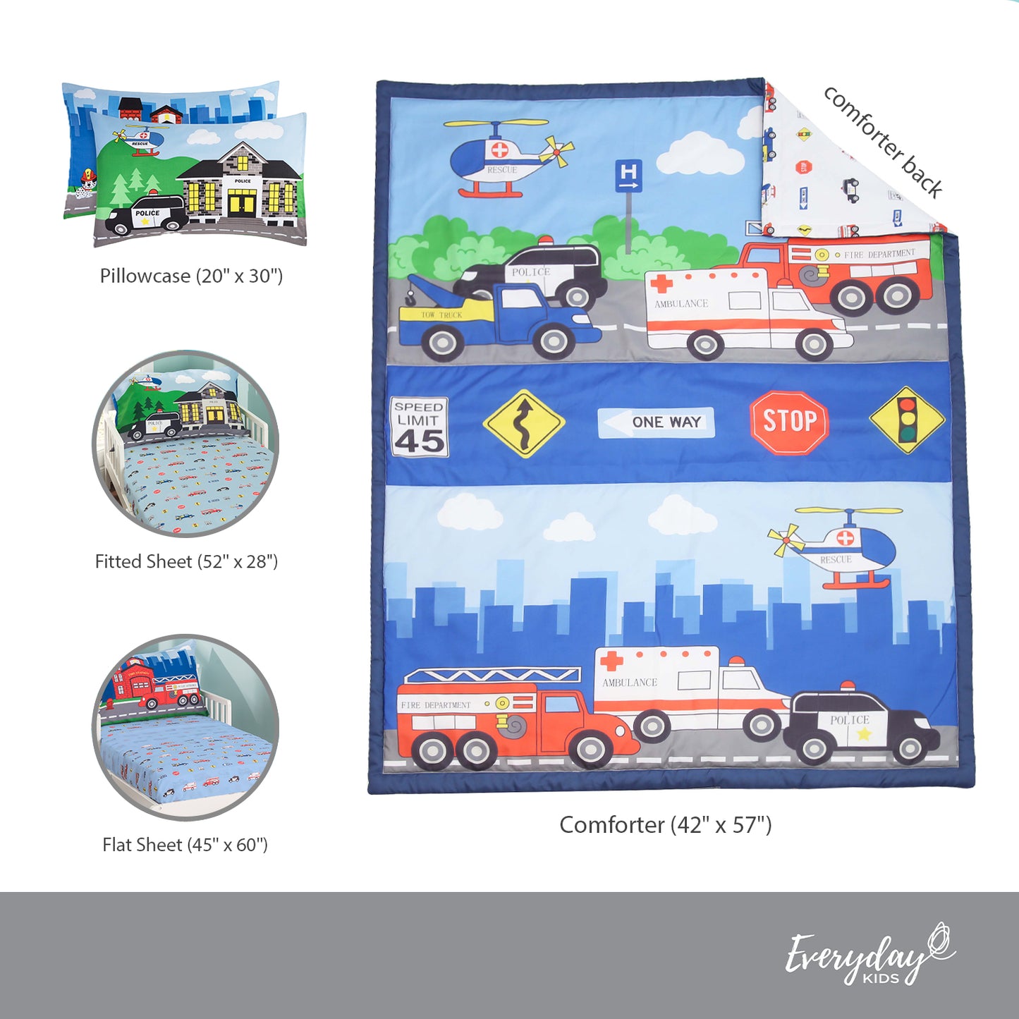 Fire and Police Rescue 4-Piece Toddler Bedding Set